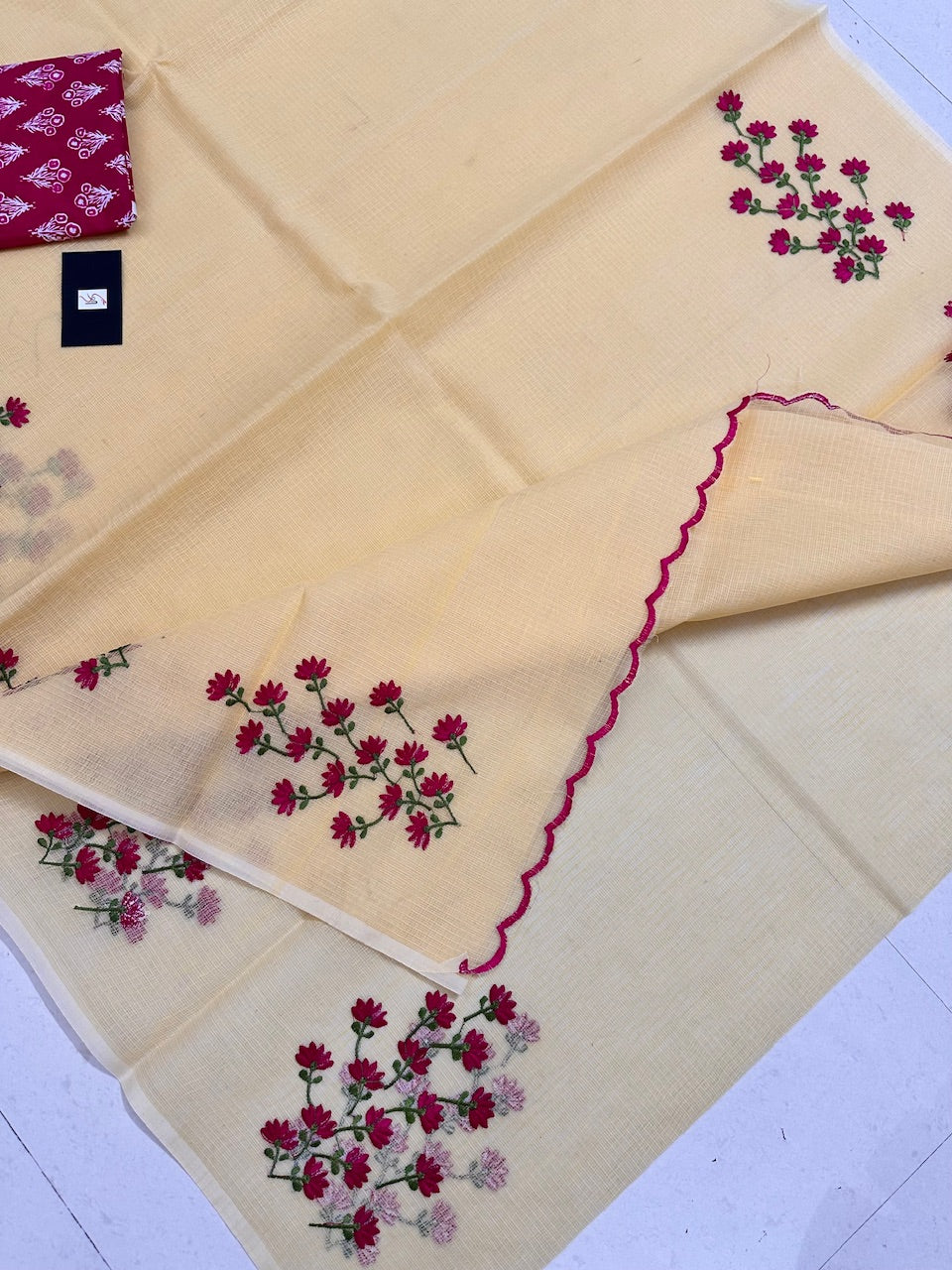 Embroidered Kota Cotton Doria Saree