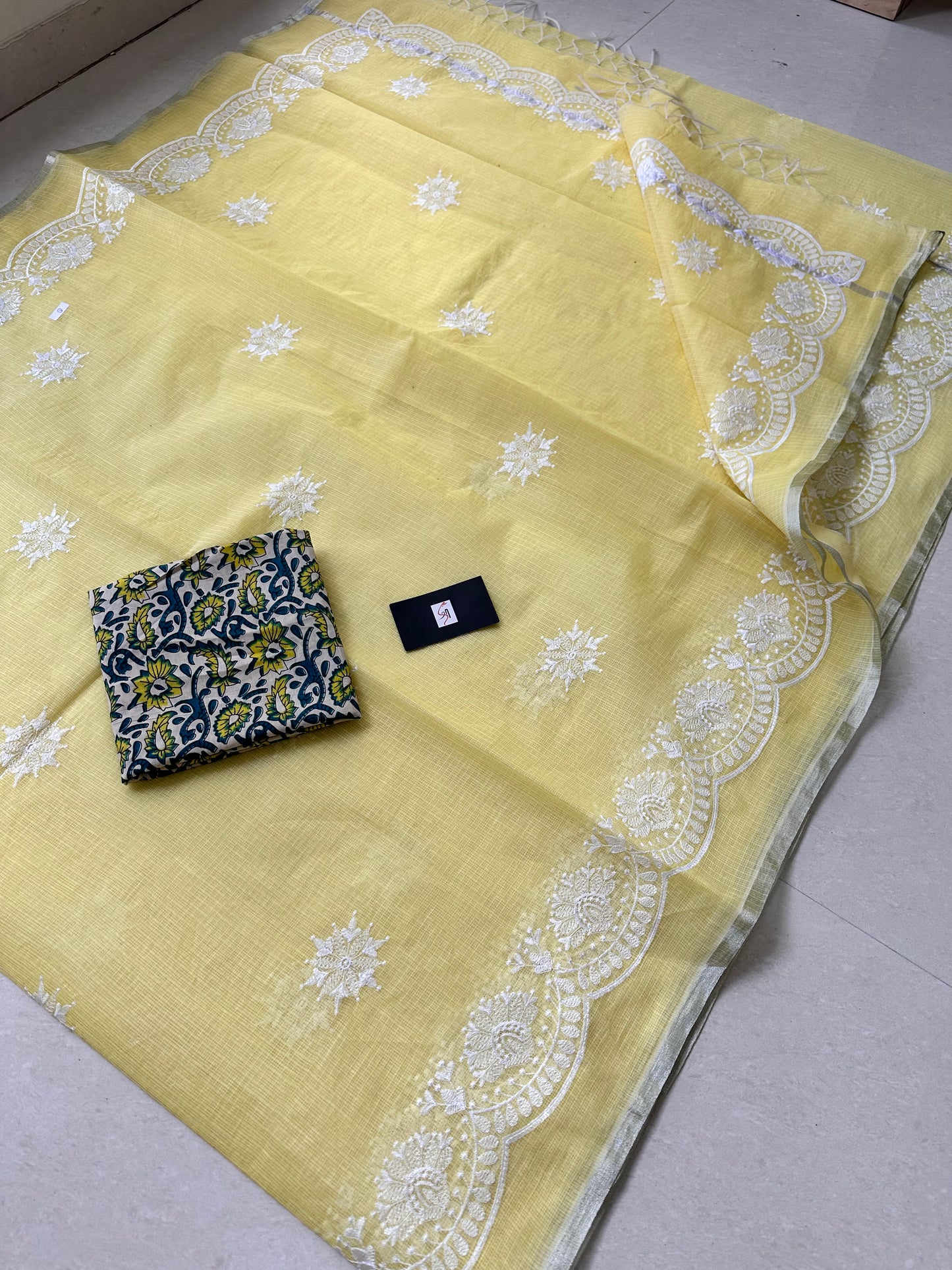 Embroidered Kota Cotton Doria Saree