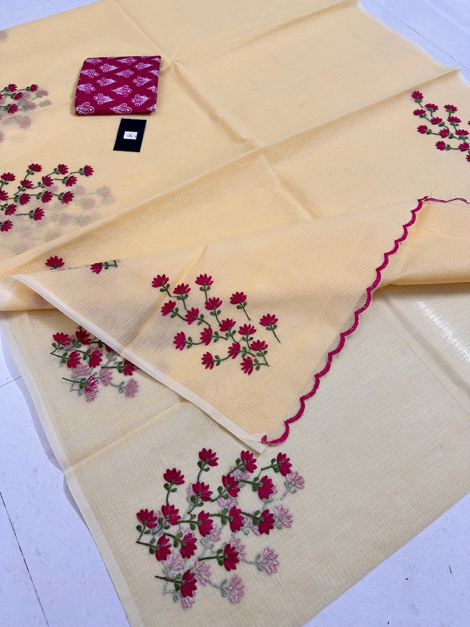 Embroidered Kota Cotton Doria Saree