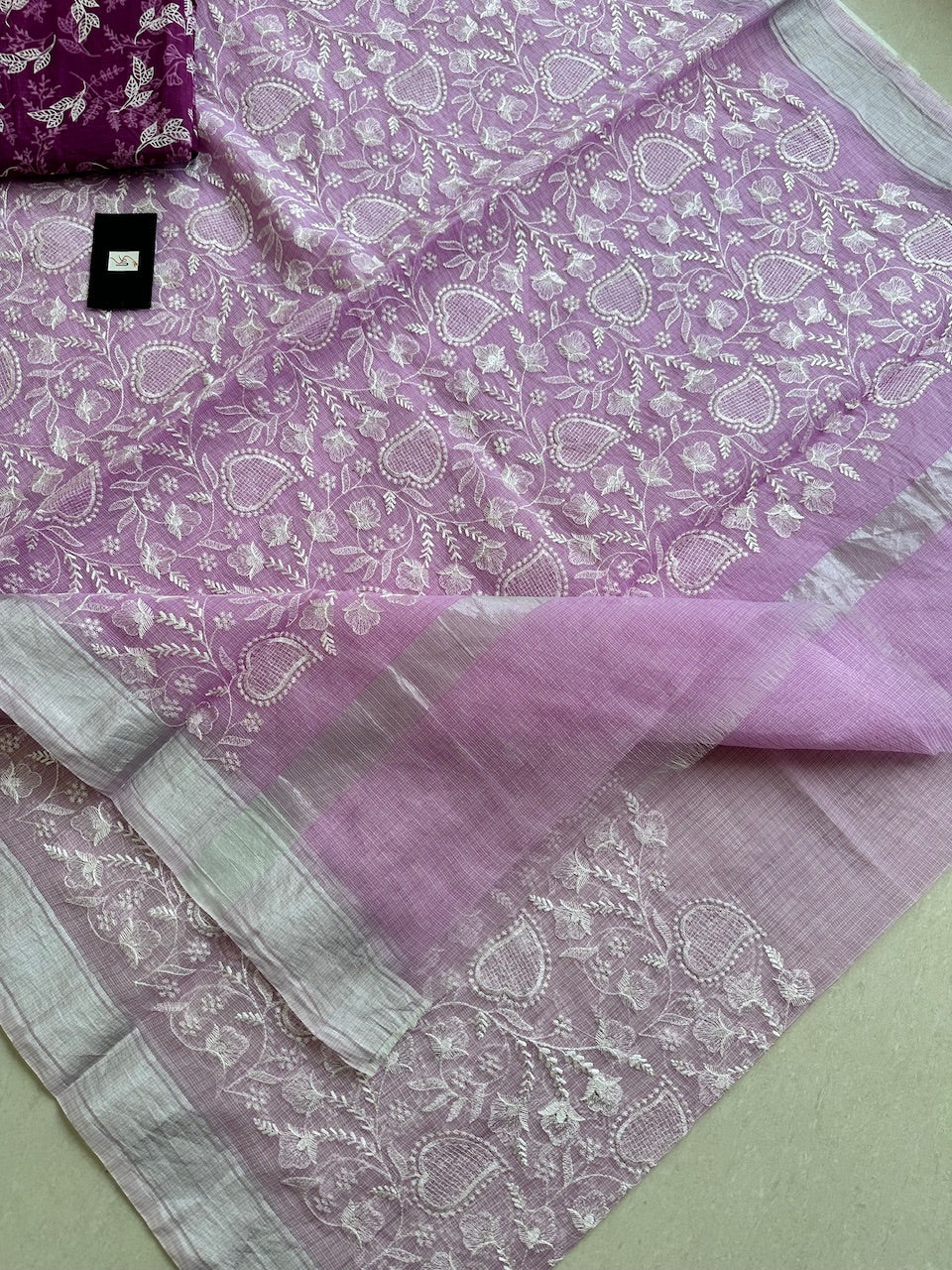 Embroidered Kota Cotton Doria Saree