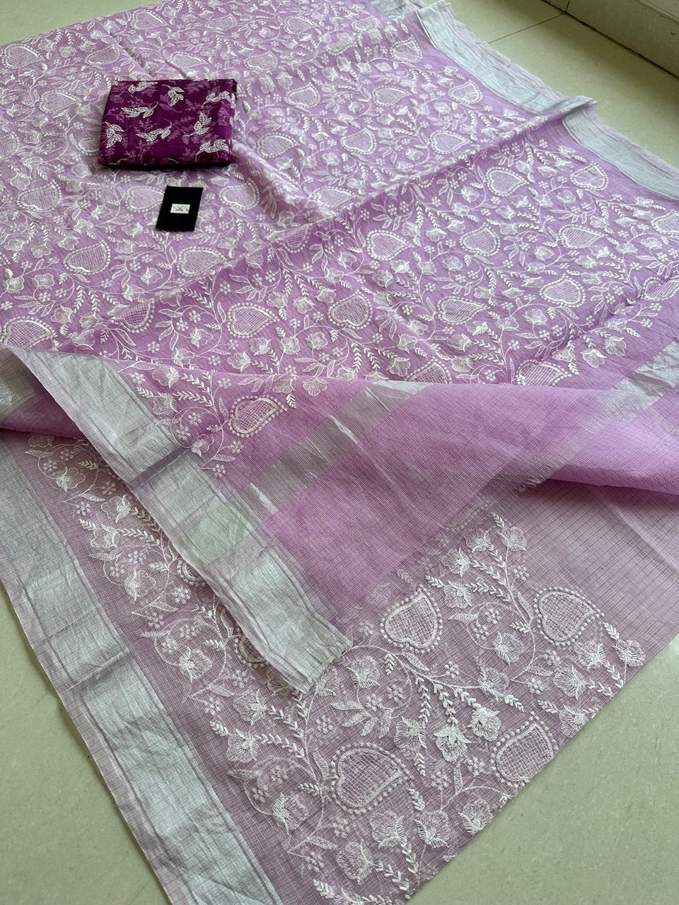 Embroidered Kota Cotton Doria Saree