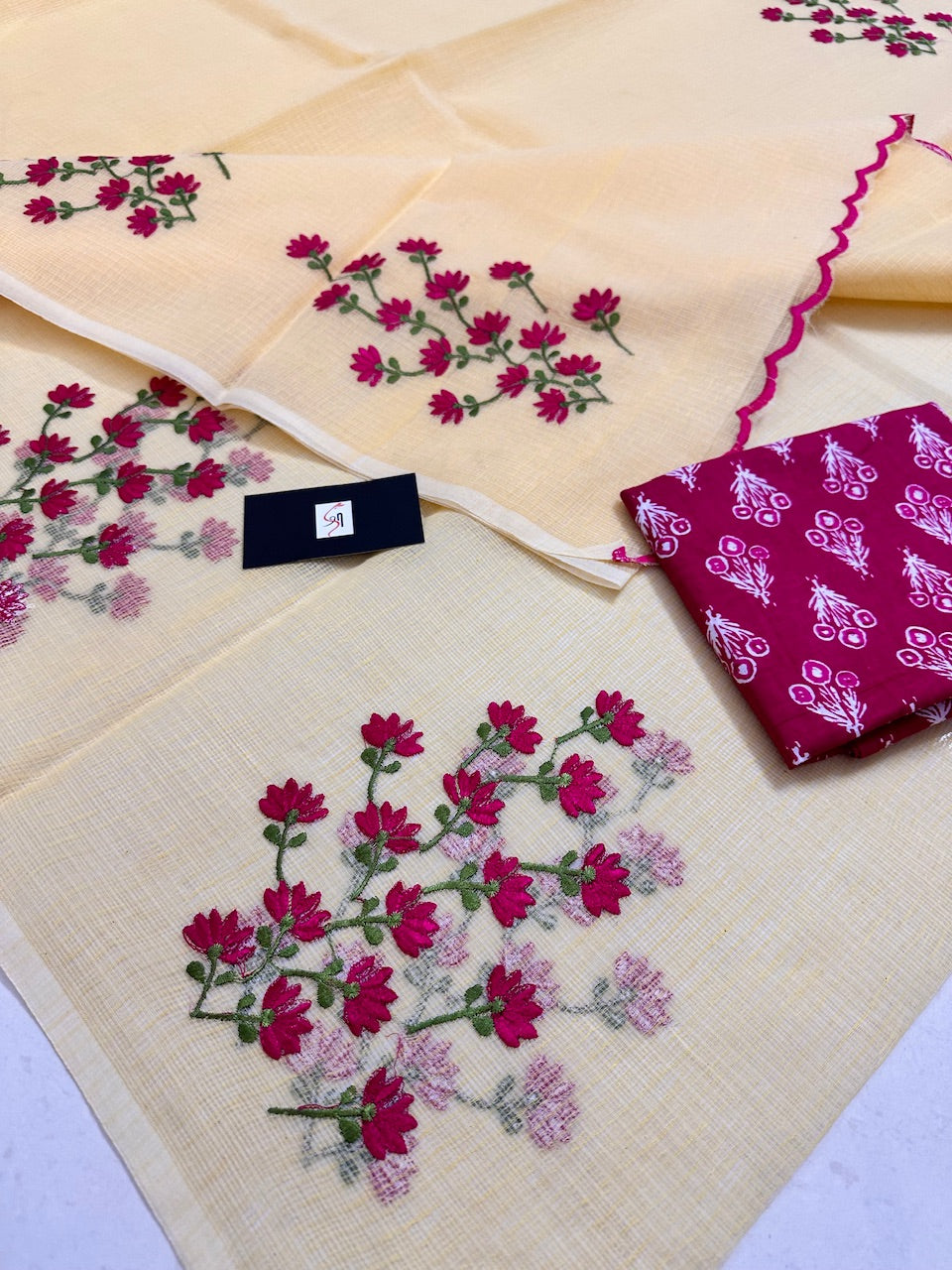 Embroidered Kota Cotton Doria Saree