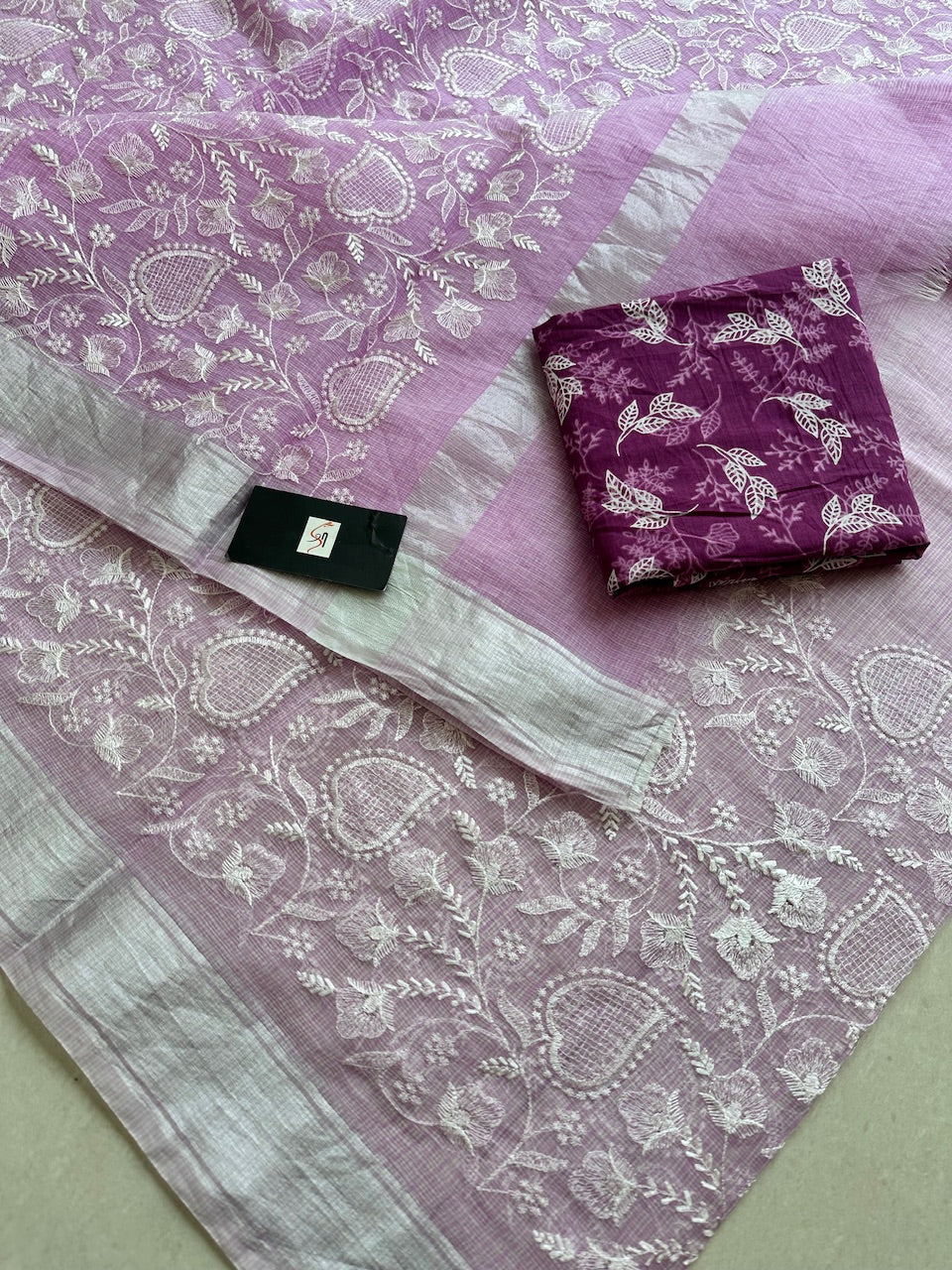 Embroidered Kota Cotton Doria Saree