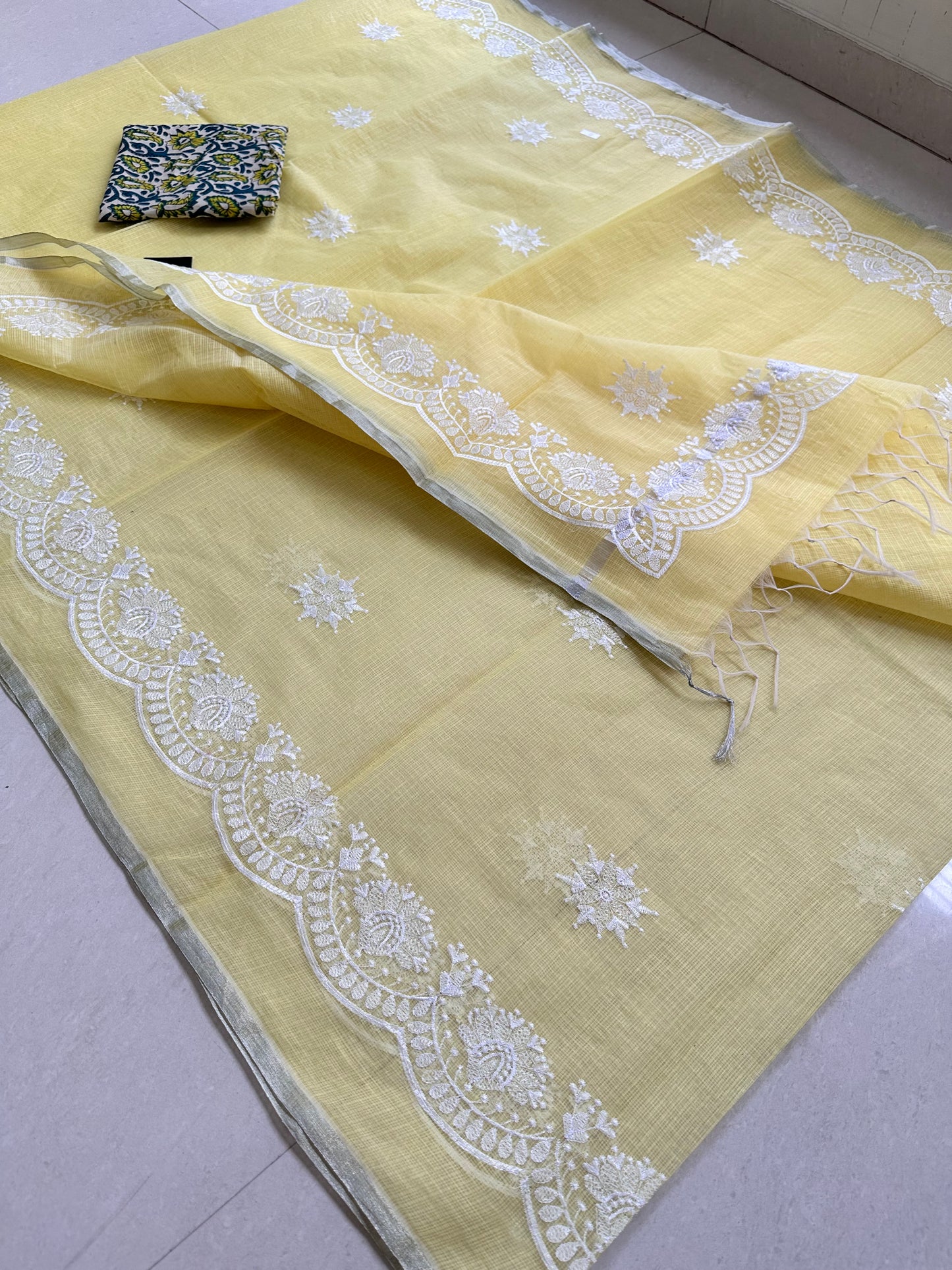 Embroidered Kota Cotton Doria Saree