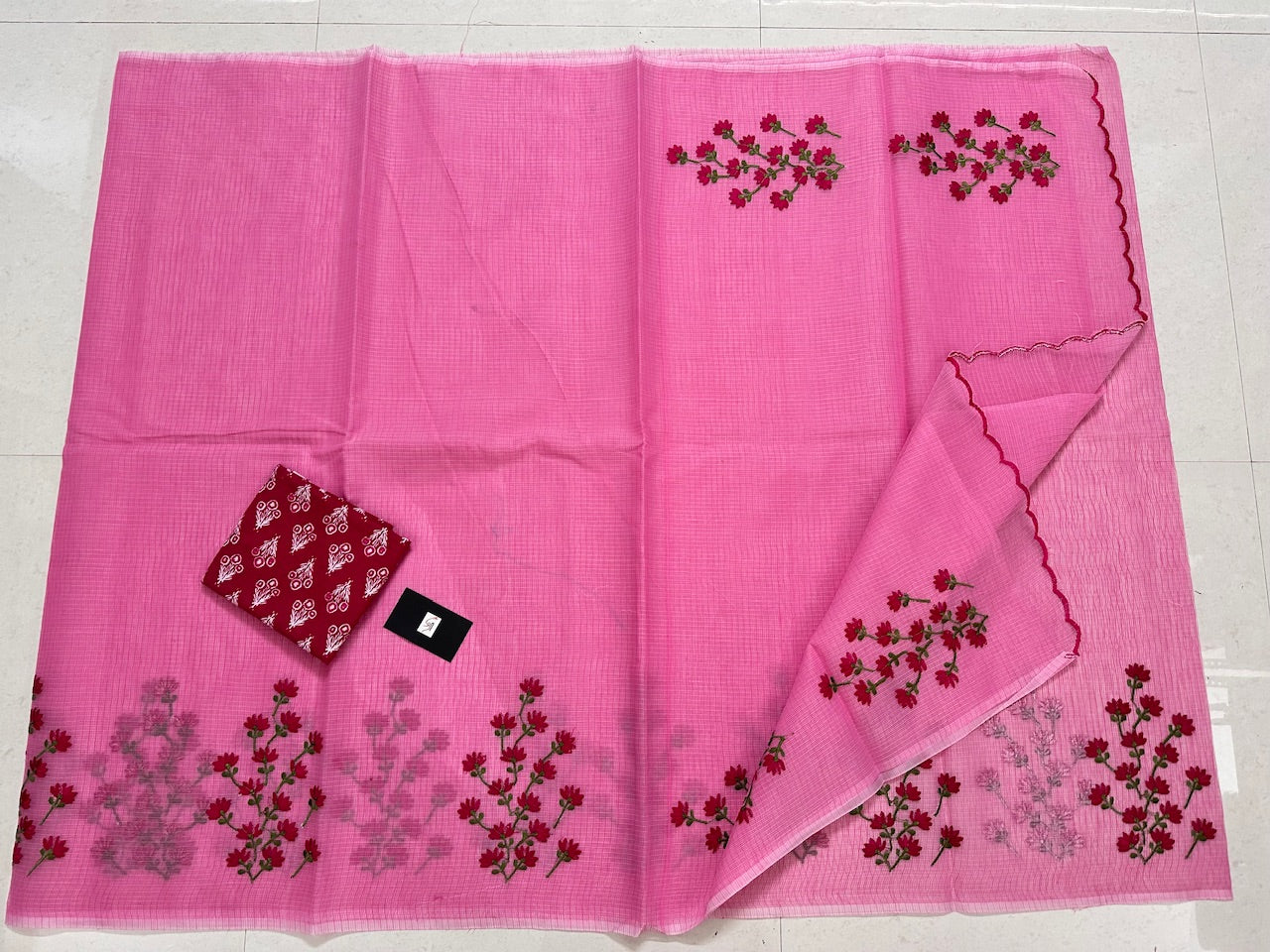 Embroidered Kota Cotton Doria Saree