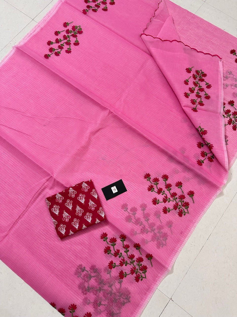 Embroidered Kota Cotton Doria Saree