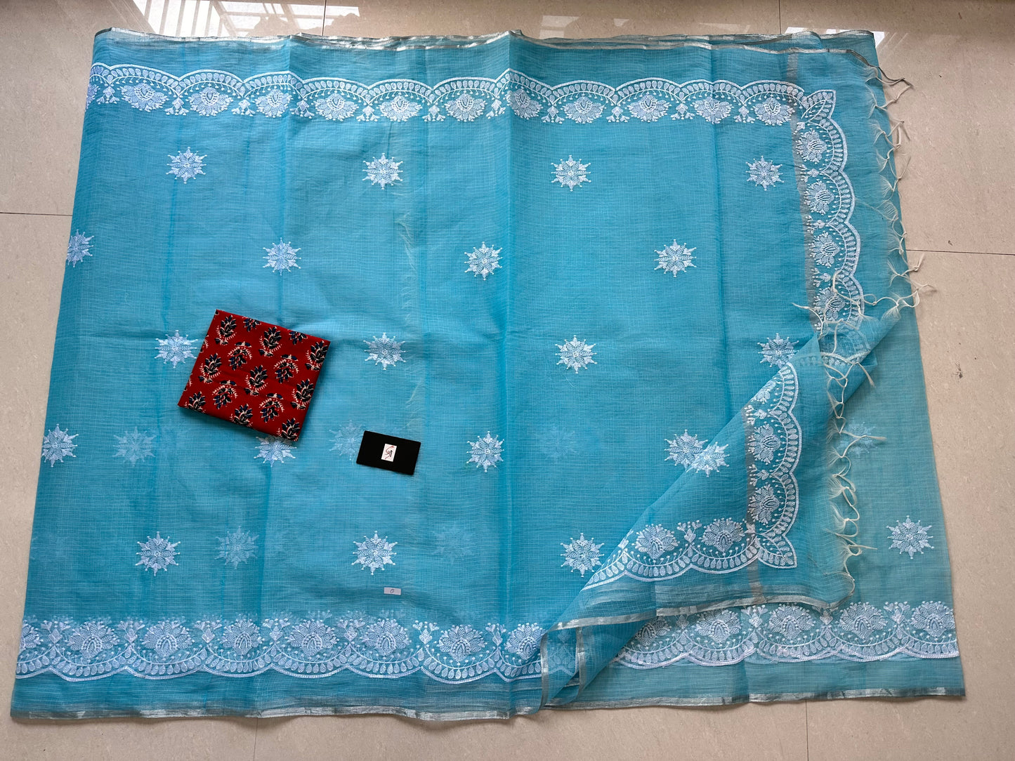 Embroidered Kota Cotton Doria Saree