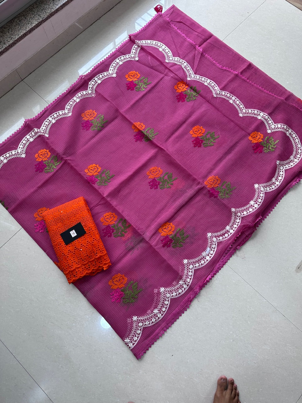 Pure Embroidered Kota Cotton Doria Saree