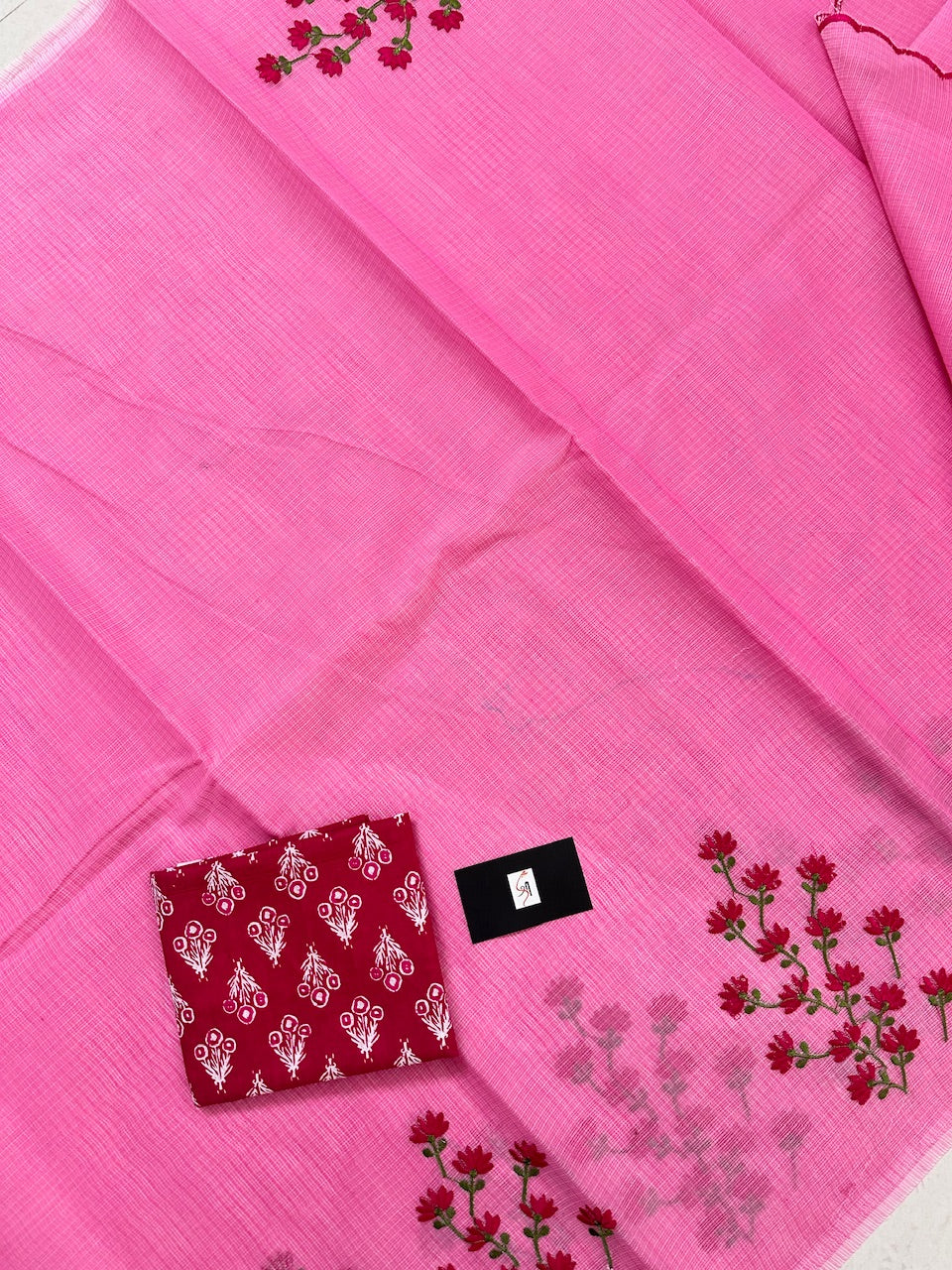 Embroidered Kota Cotton Doria Saree