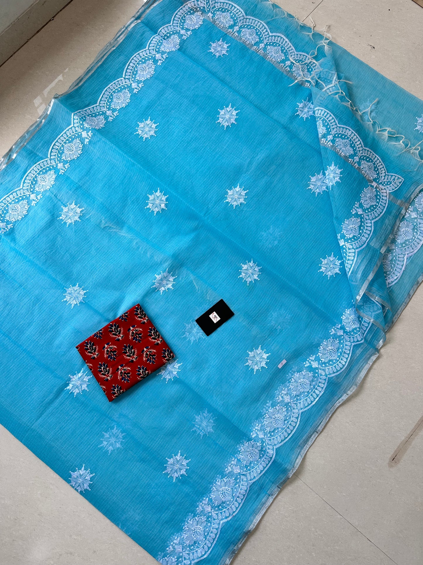 Embroidered Kota Cotton Doria Saree