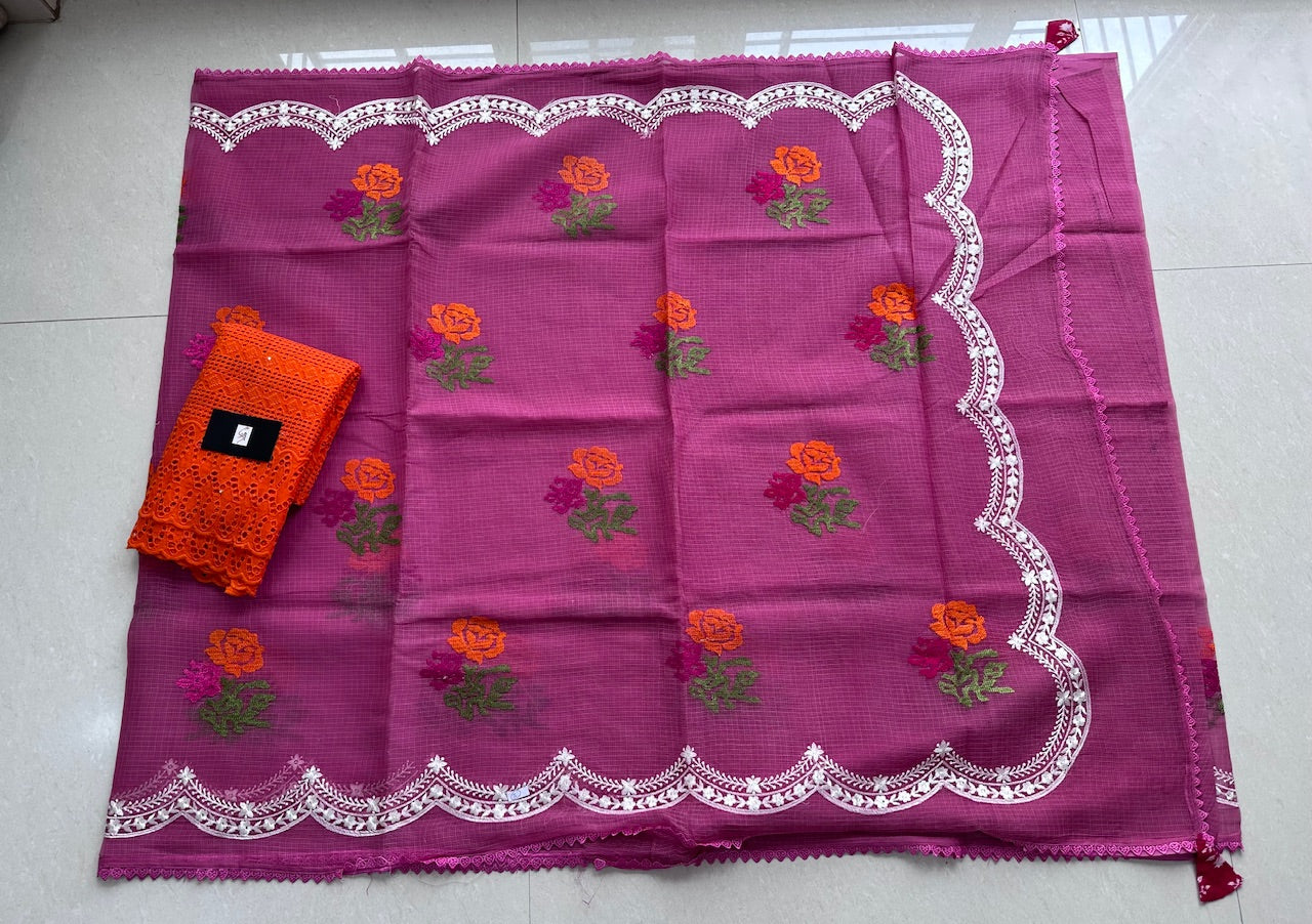 Pure Embroidered Kota Cotton Doria Saree