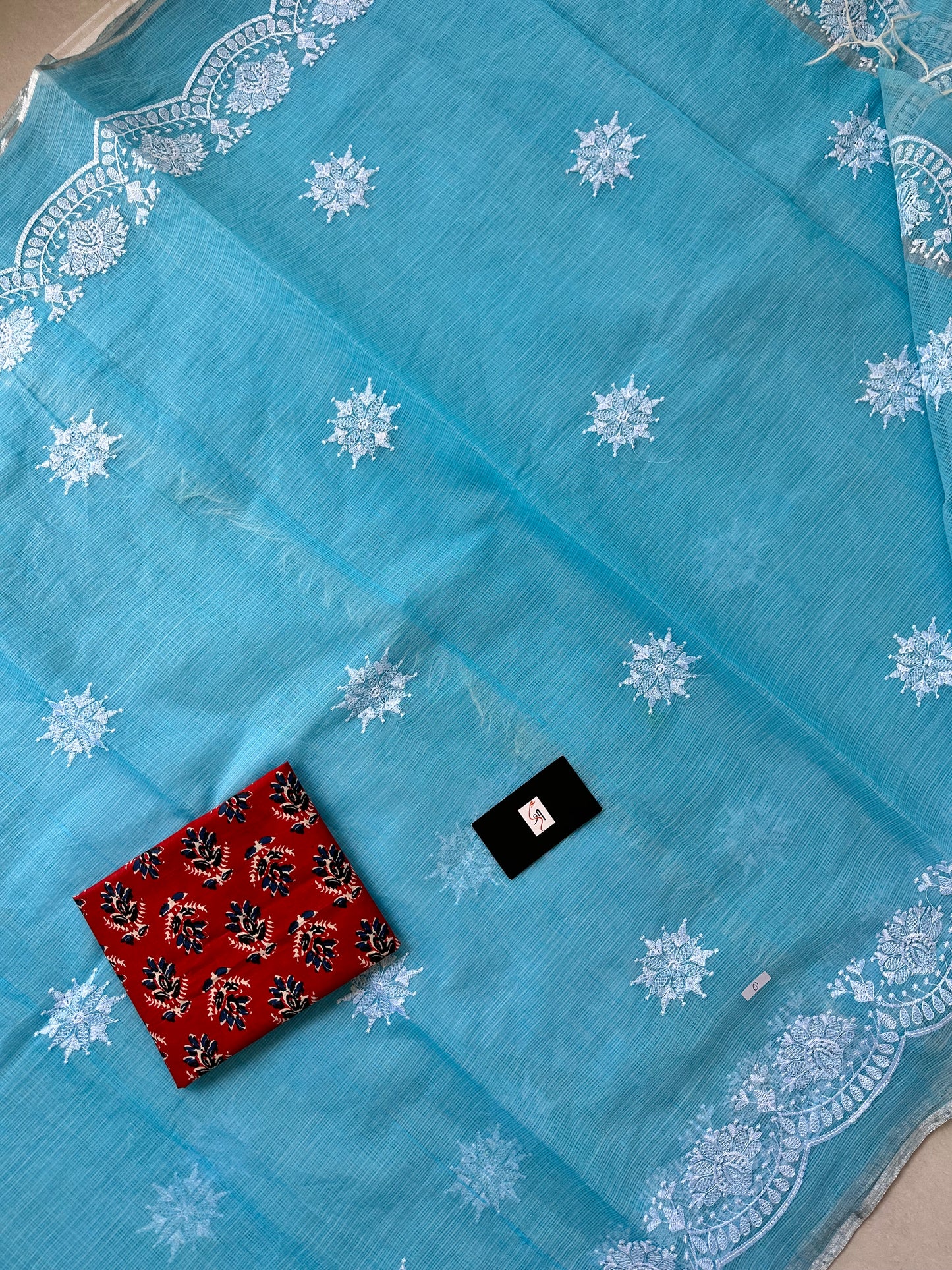 Embroidered Kota Cotton Doria Saree