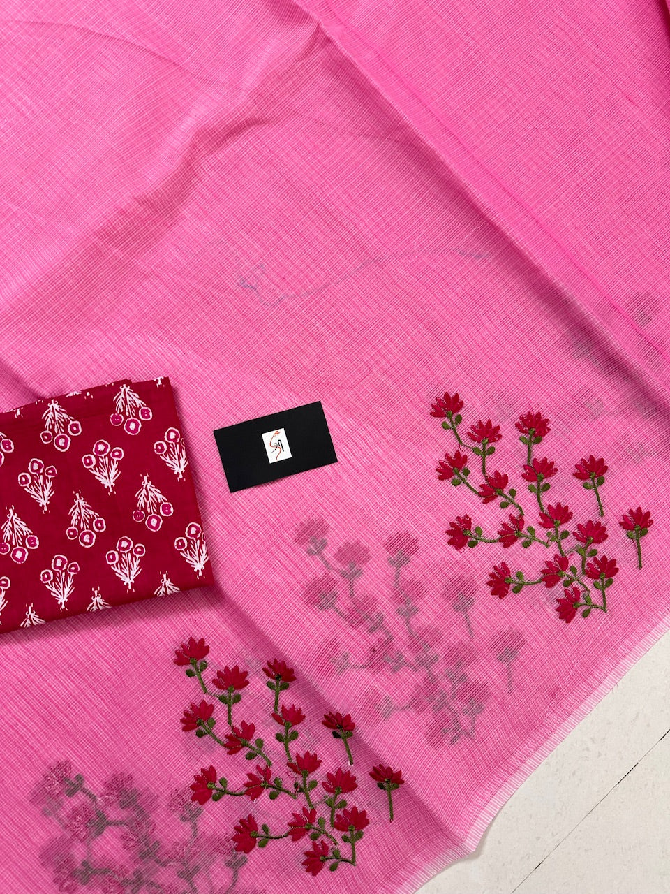 Embroidered Kota Cotton Doria Saree