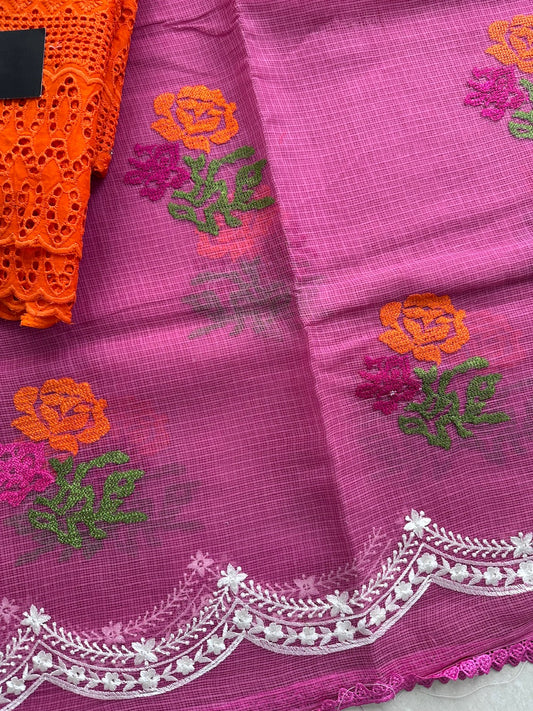 Pure Embroidered Kota Cotton Doria Saree