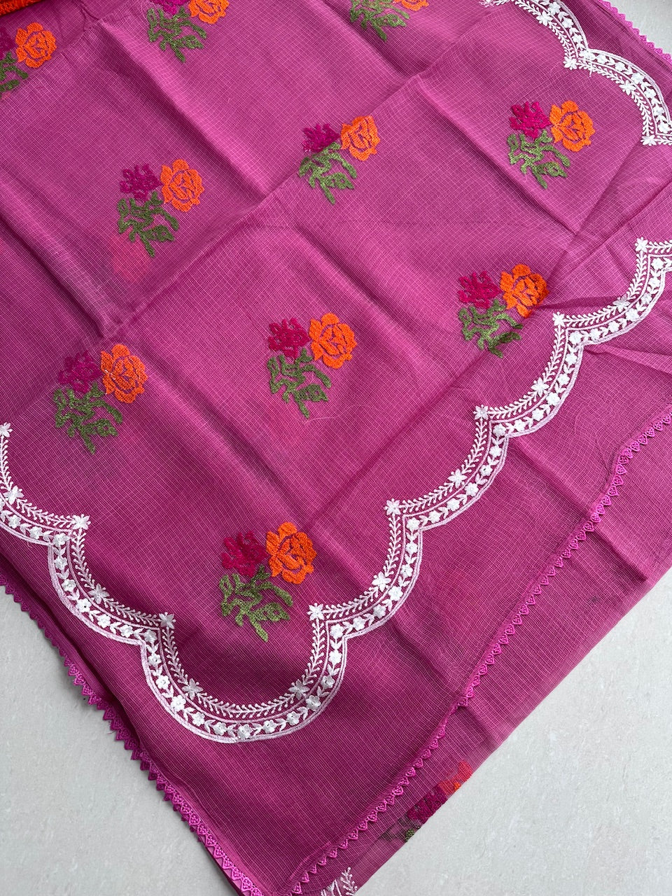 Pure Embroidered Kota Cotton Doria Saree