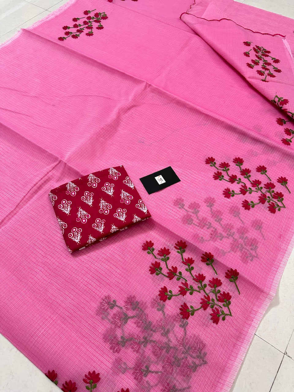 Embroidered Kota Cotton Doria Saree