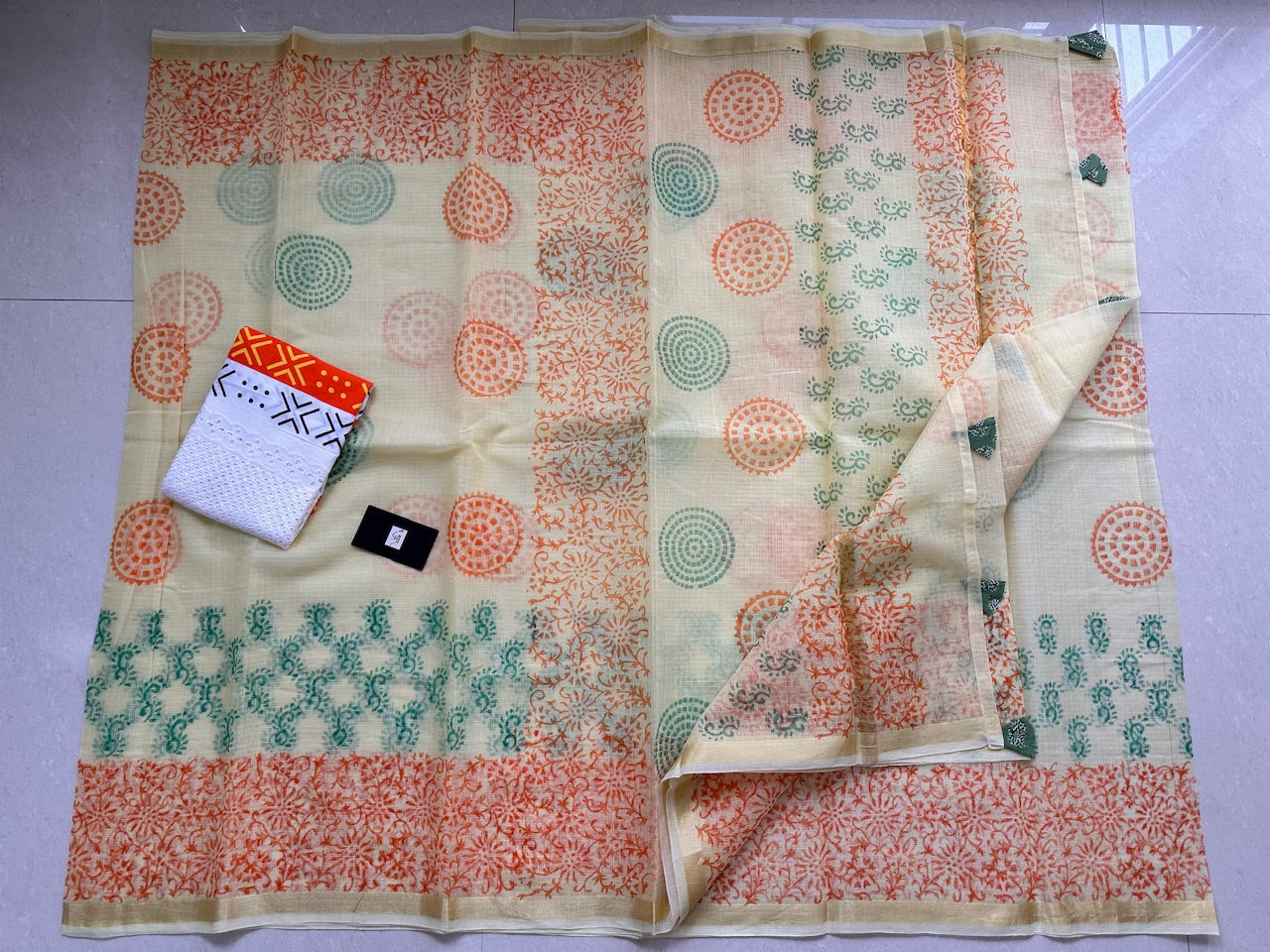 HandBlock Printed Kota Cotton Doria Saree