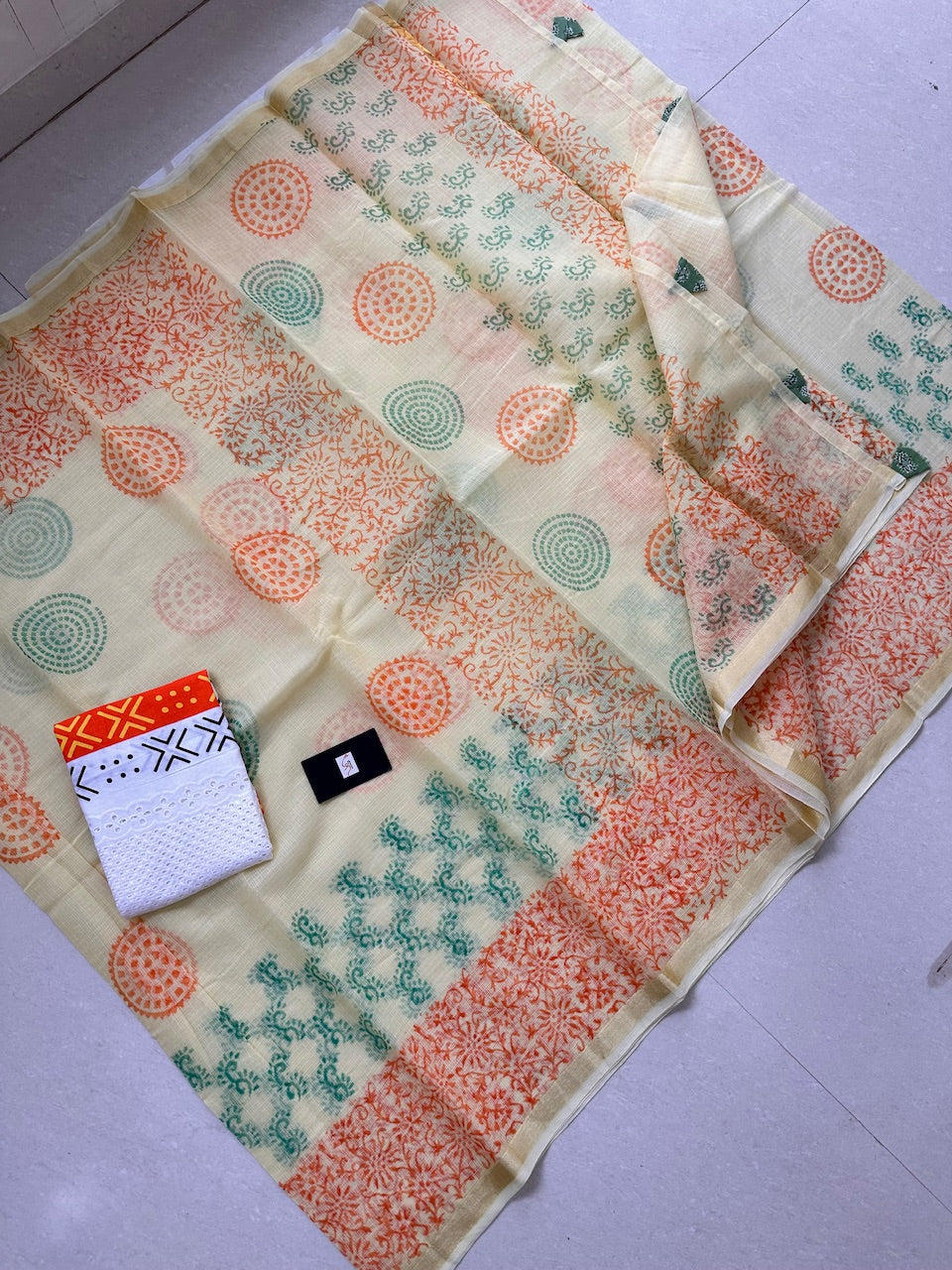 HandBlock Printed Kota Cotton Doria Saree