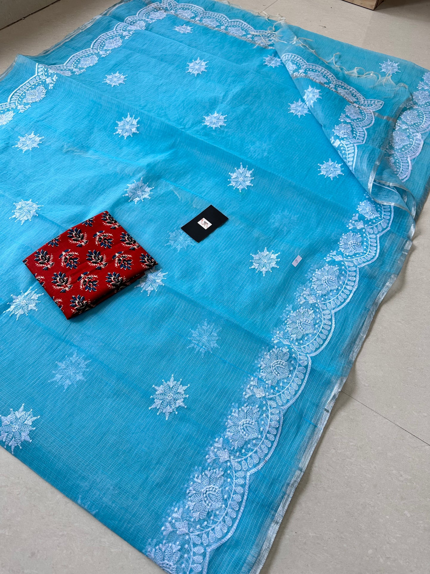 Embroidered Kota Cotton Doria Saree