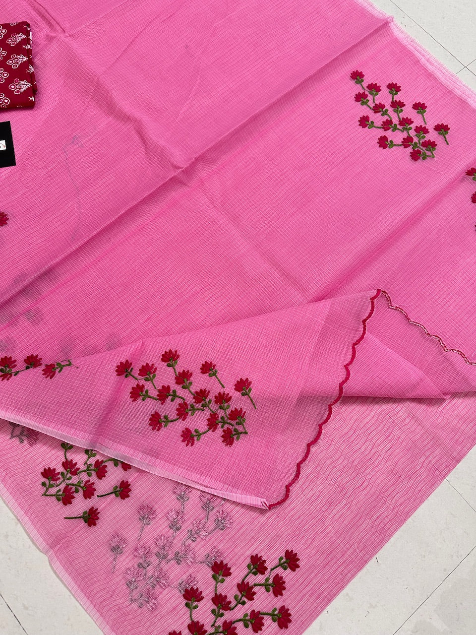 Embroidered Kota Cotton Doria Saree