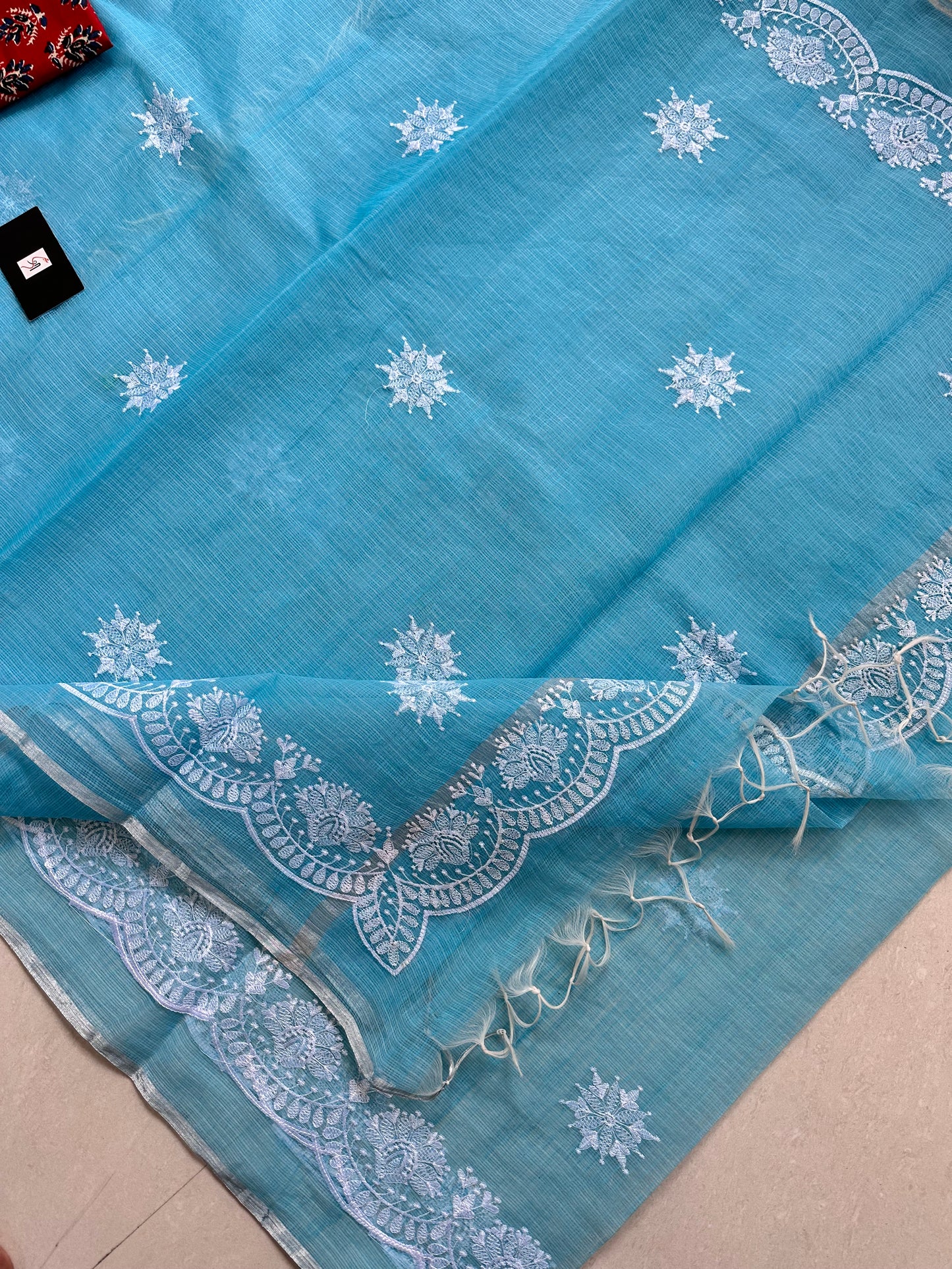 Embroidered Kota Cotton Doria Saree