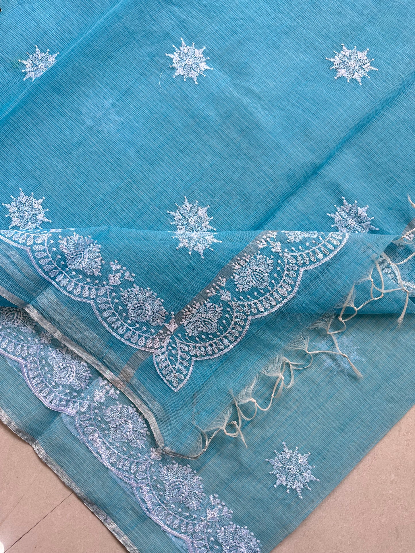 Embroidered Kota Cotton Doria Saree