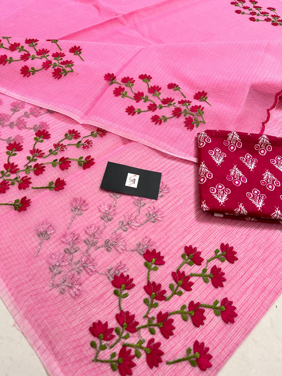 Embroidered Kota Cotton Doria Saree