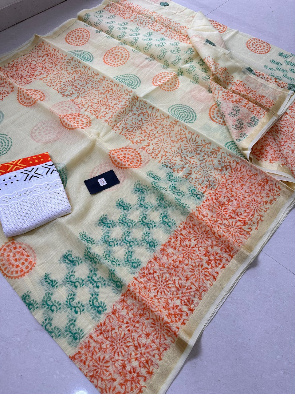 HandBlock Printed Kota Cotton Doria Saree