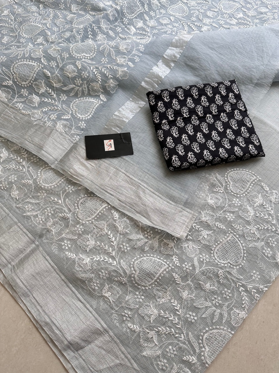 Embroidered Kota Cotton Doria Saree