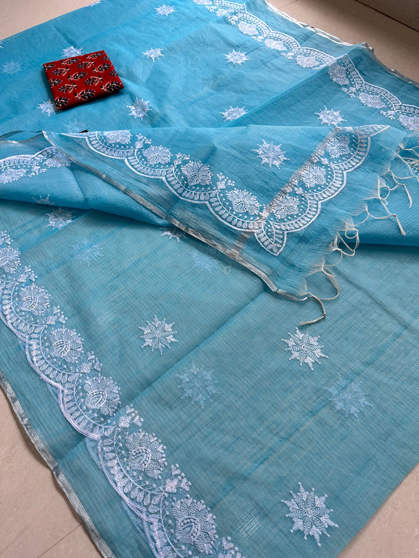 Embroidered Kota Cotton Doria Saree