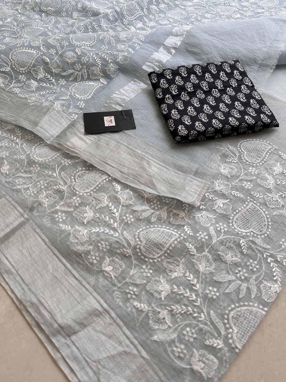 Embroidered Kota Cotton Doria Saree