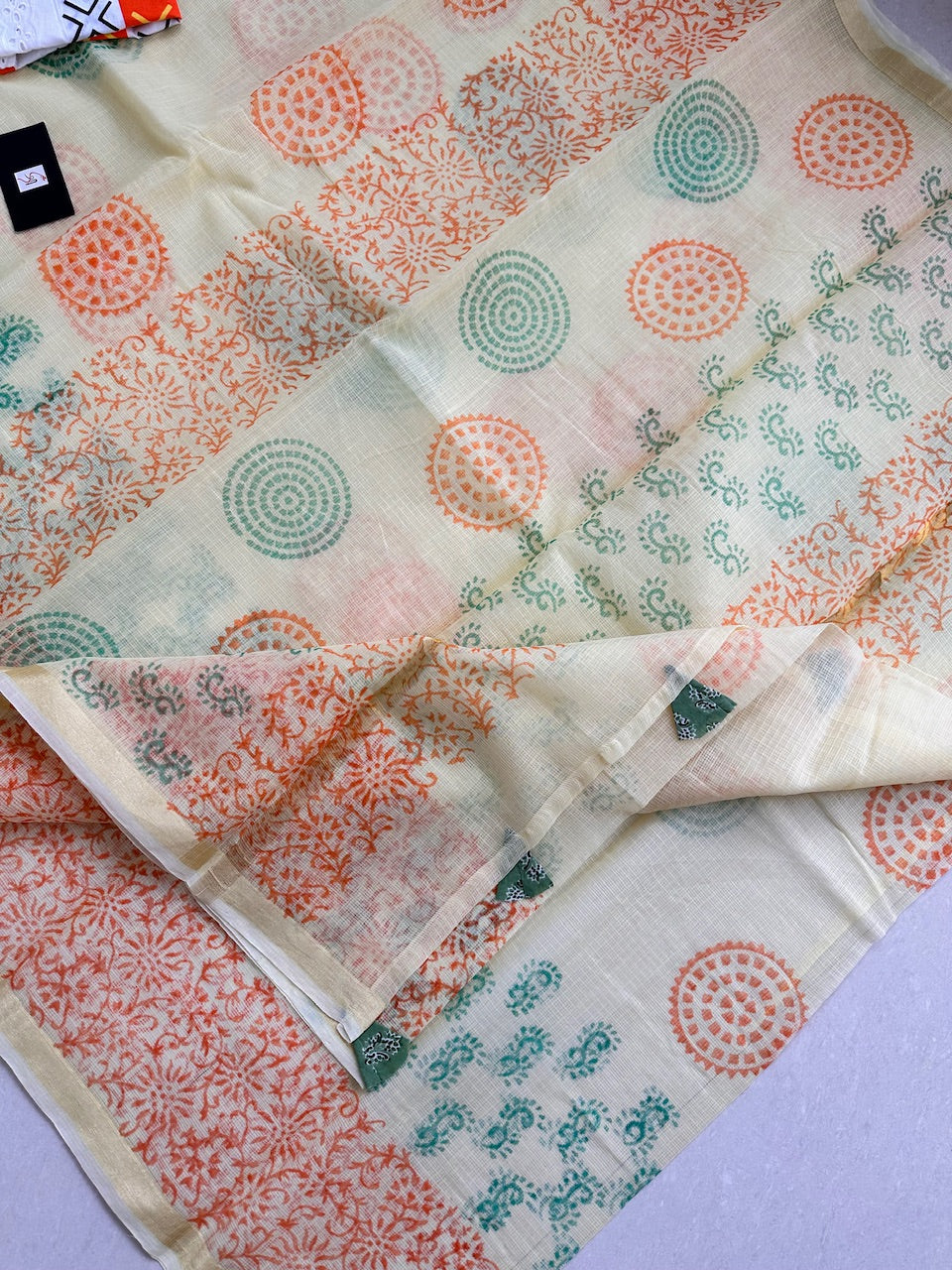 HandBlock Printed Kota Cotton Doria Saree