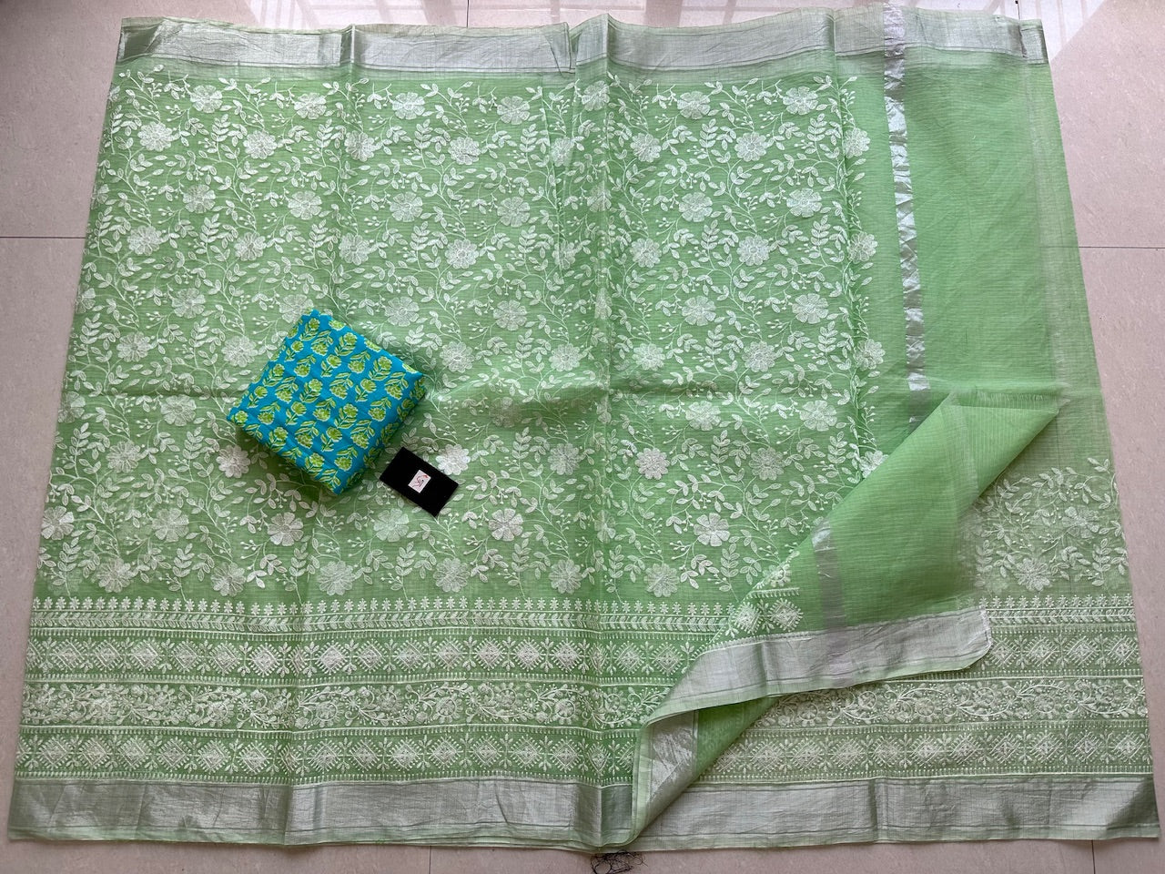 Embroidered Kota Cotton Doria Saree