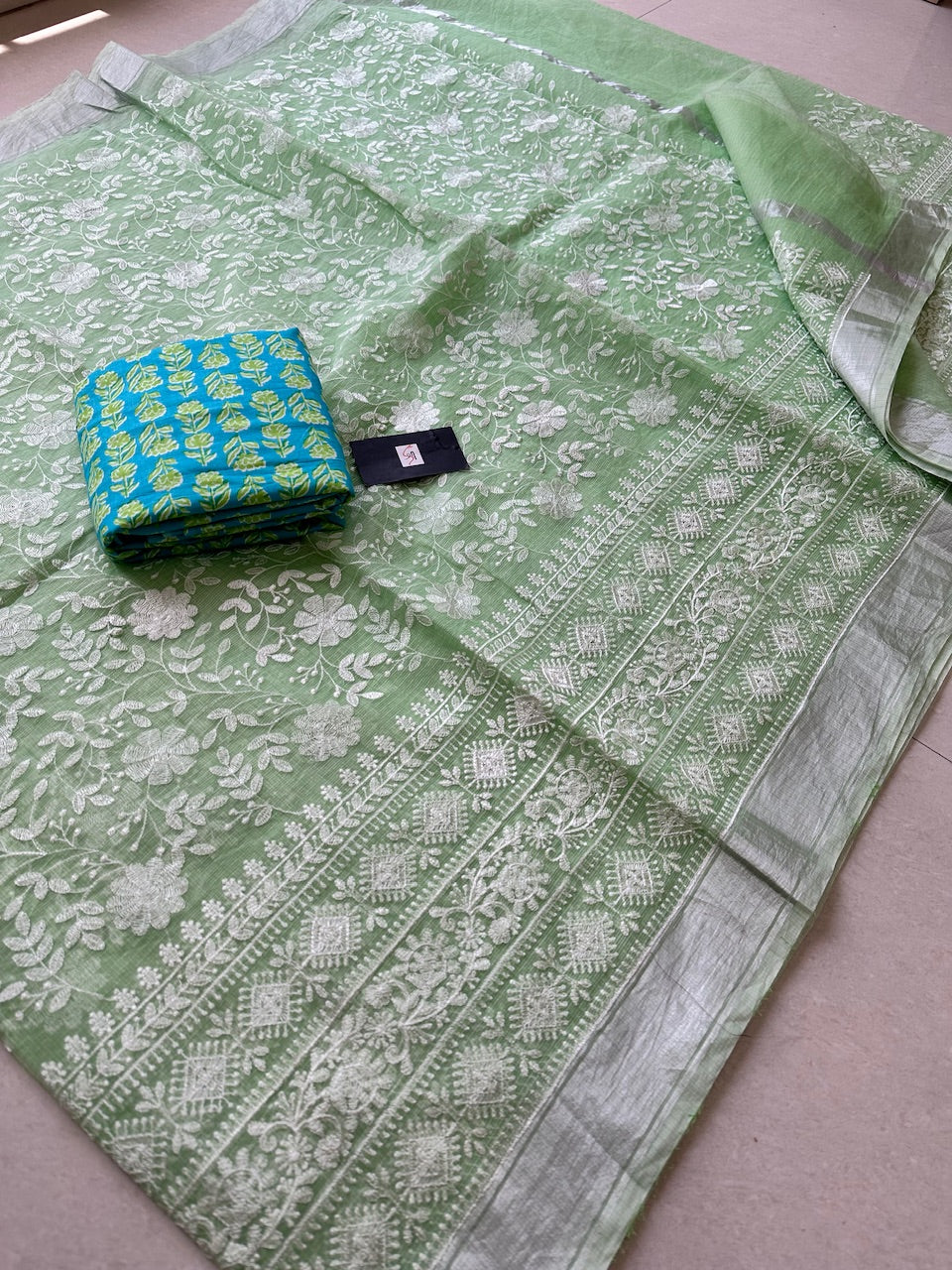 Embroidered Kota Cotton Doria Saree