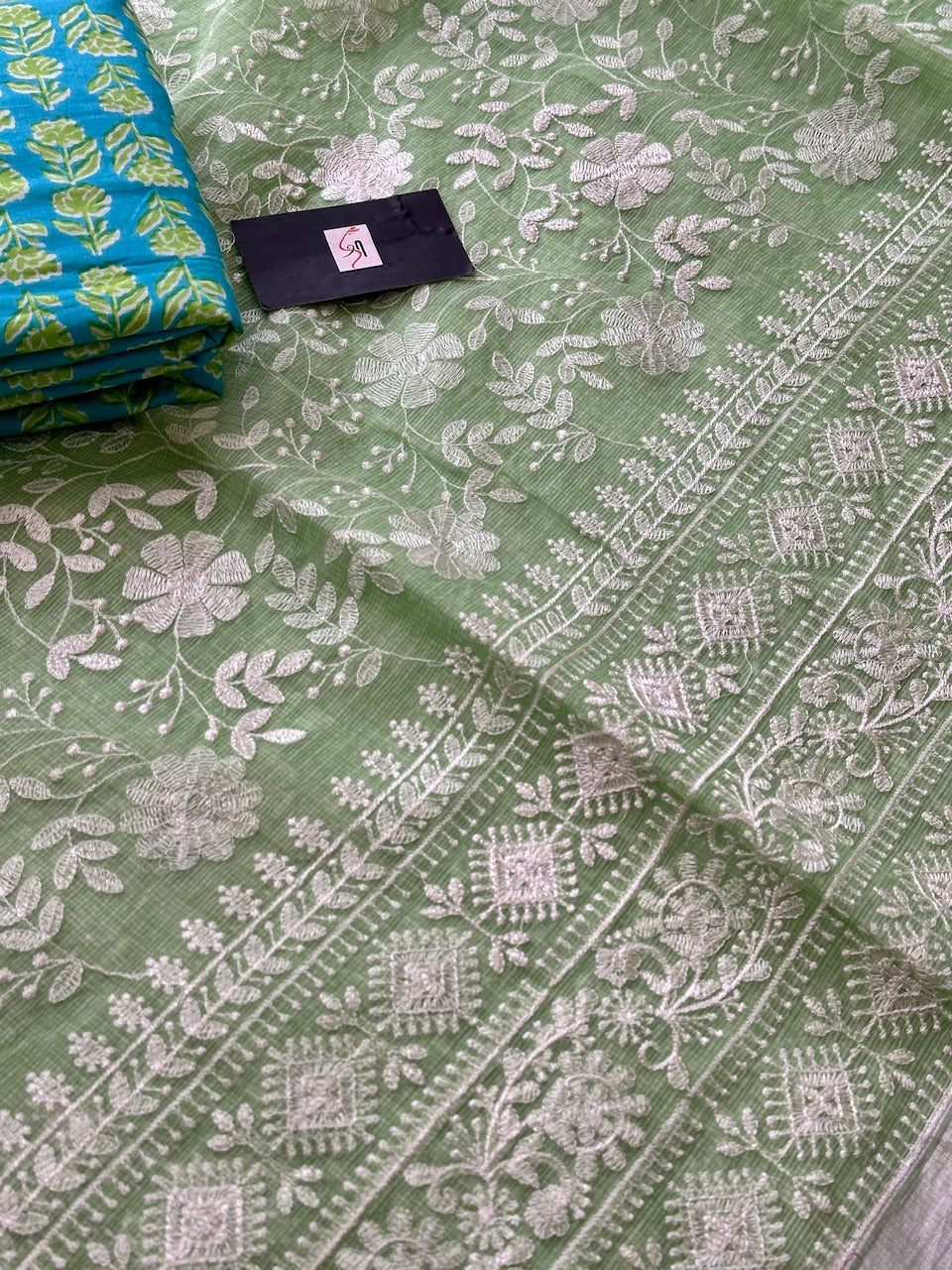 Embroidered Kota Cotton Doria Saree