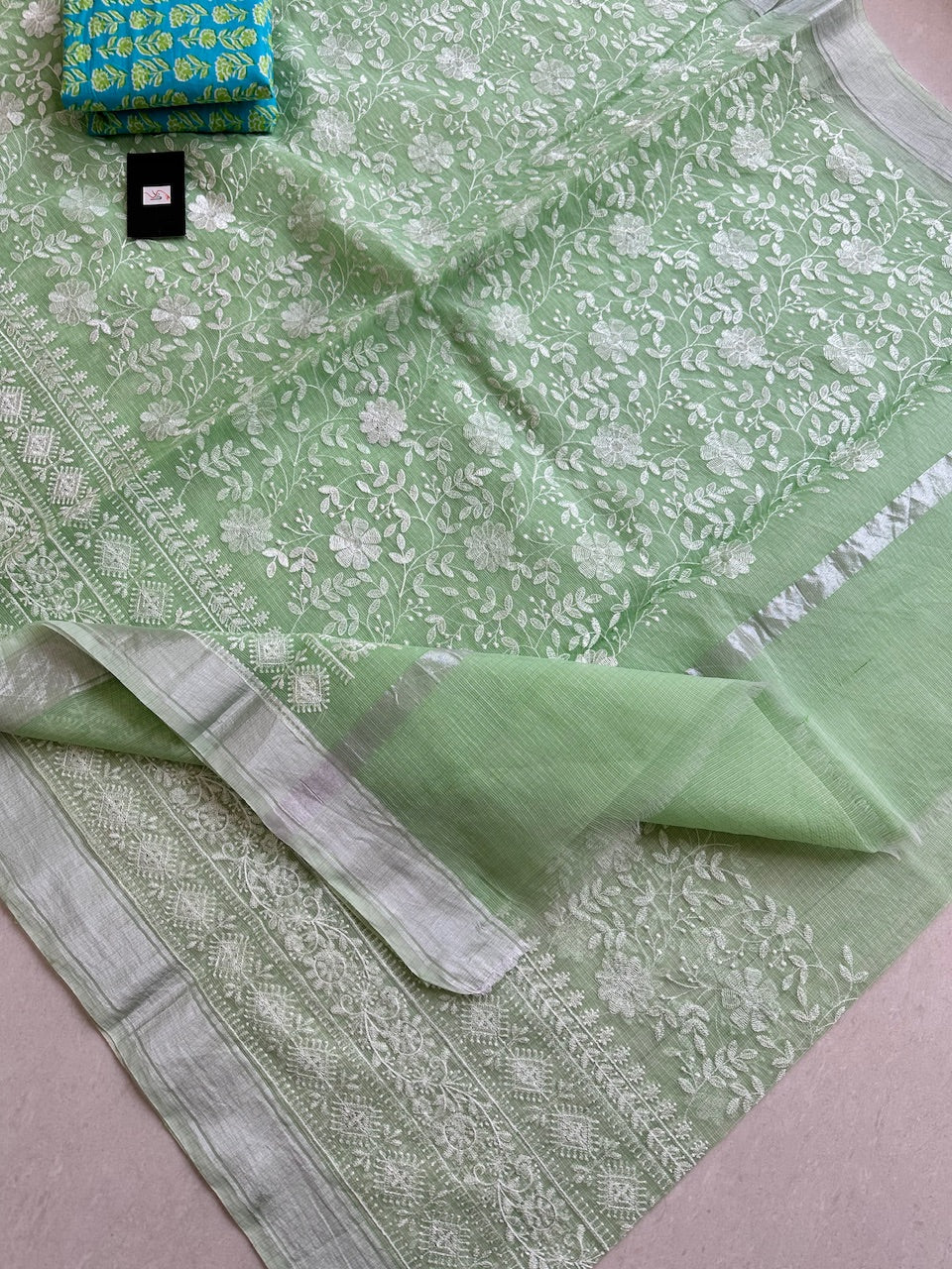 Embroidered Kota Cotton Doria Saree