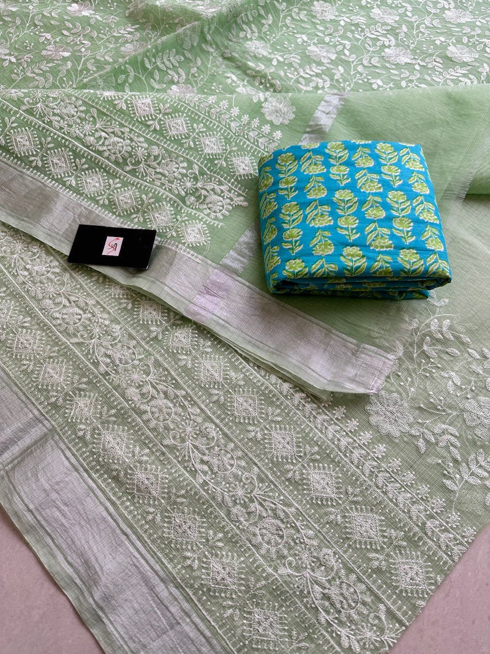 Embroidered Kota Cotton Doria Saree