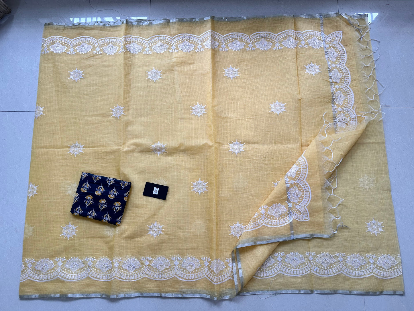 Embroidered Kota Cotton Doria Saree