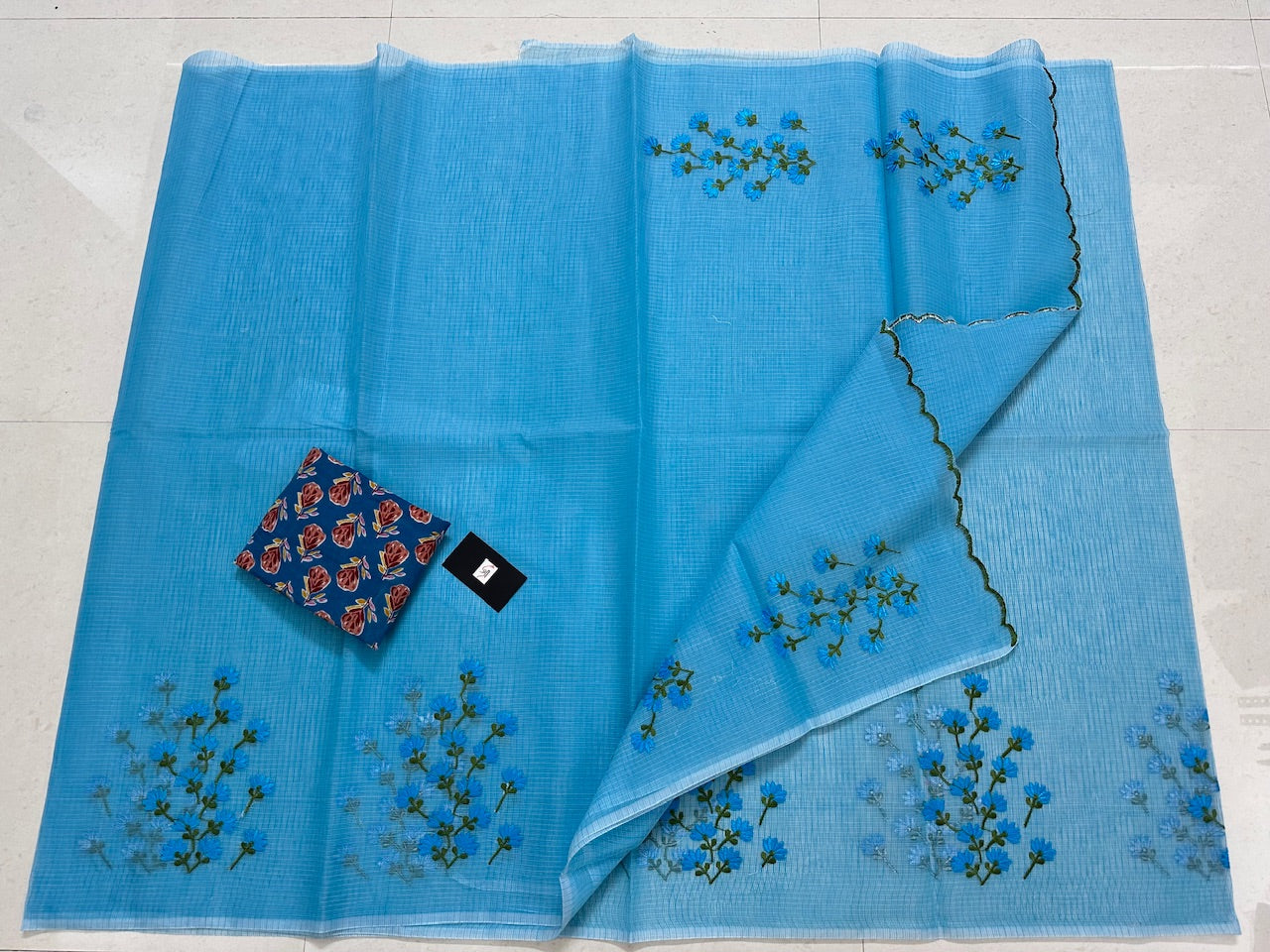 Embroidered Kota Cotton Doria Saree