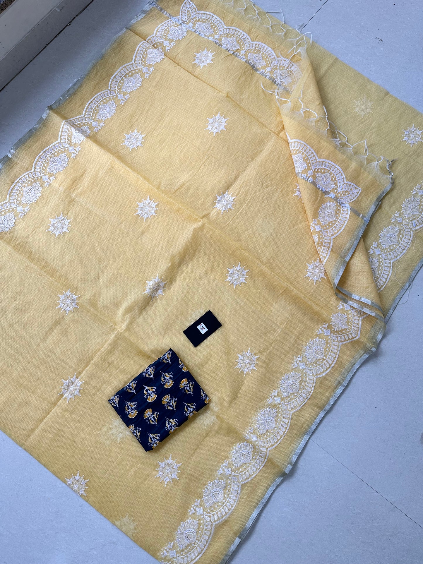 Embroidered Kota Cotton Doria Saree