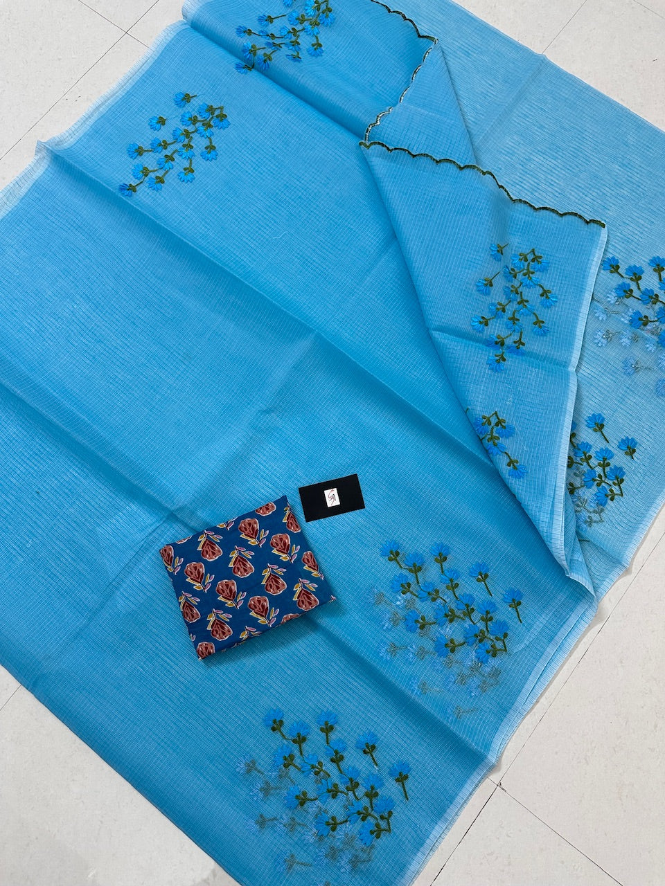 Embroidered Kota Cotton Doria Saree