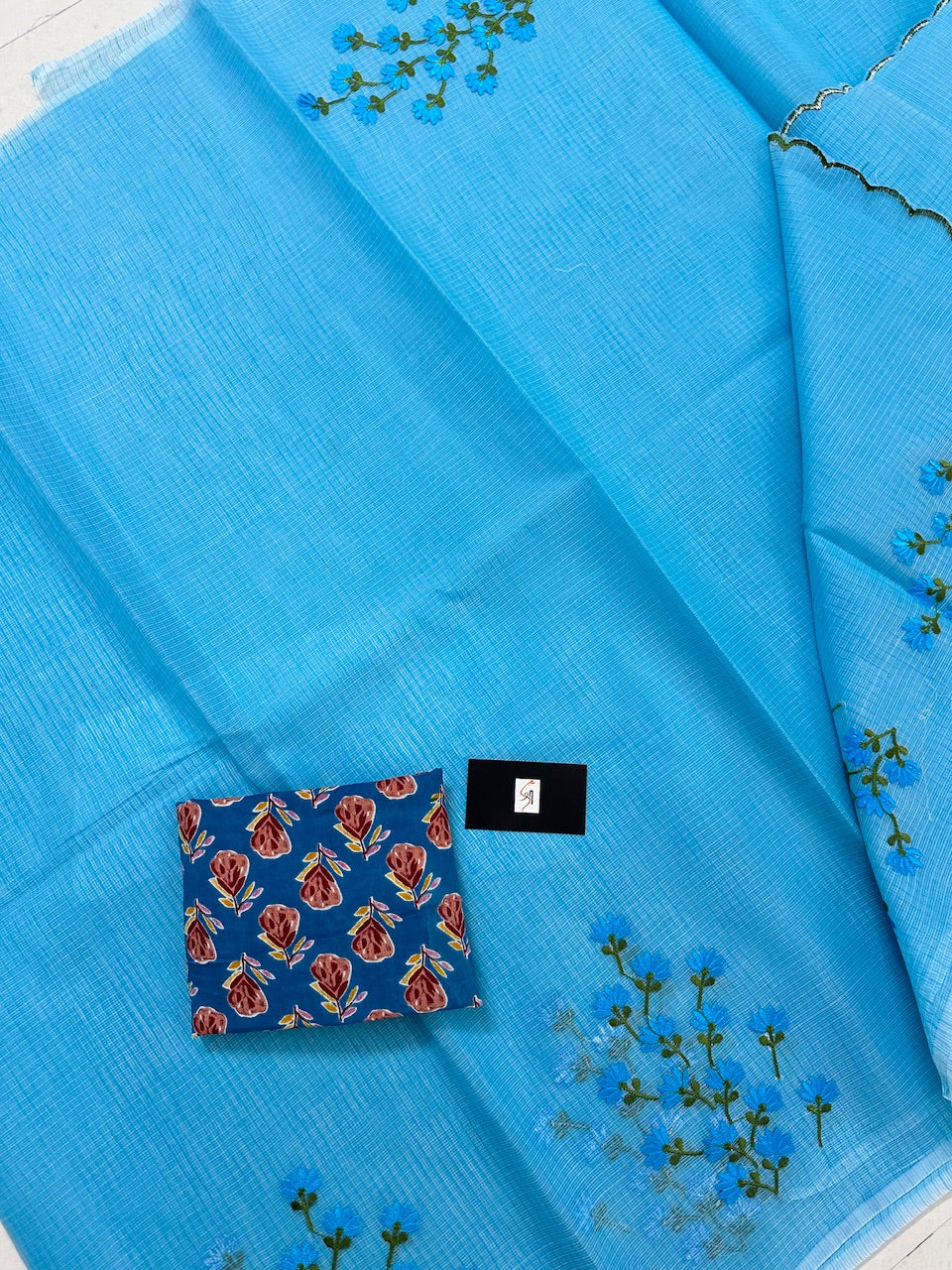 Embroidered Kota Cotton Doria Saree