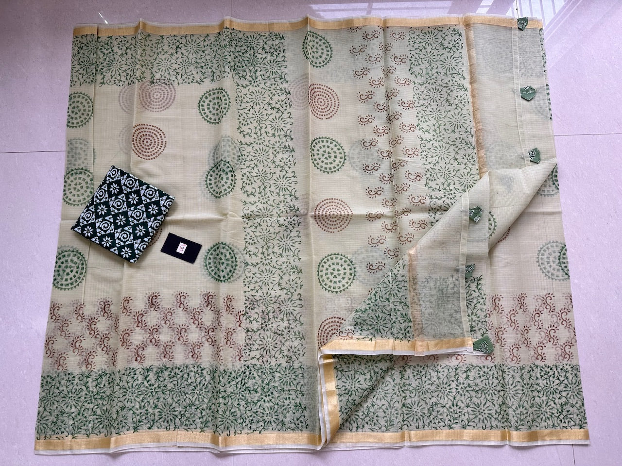 HandBlock Printed Kota Cotton Doria Saree