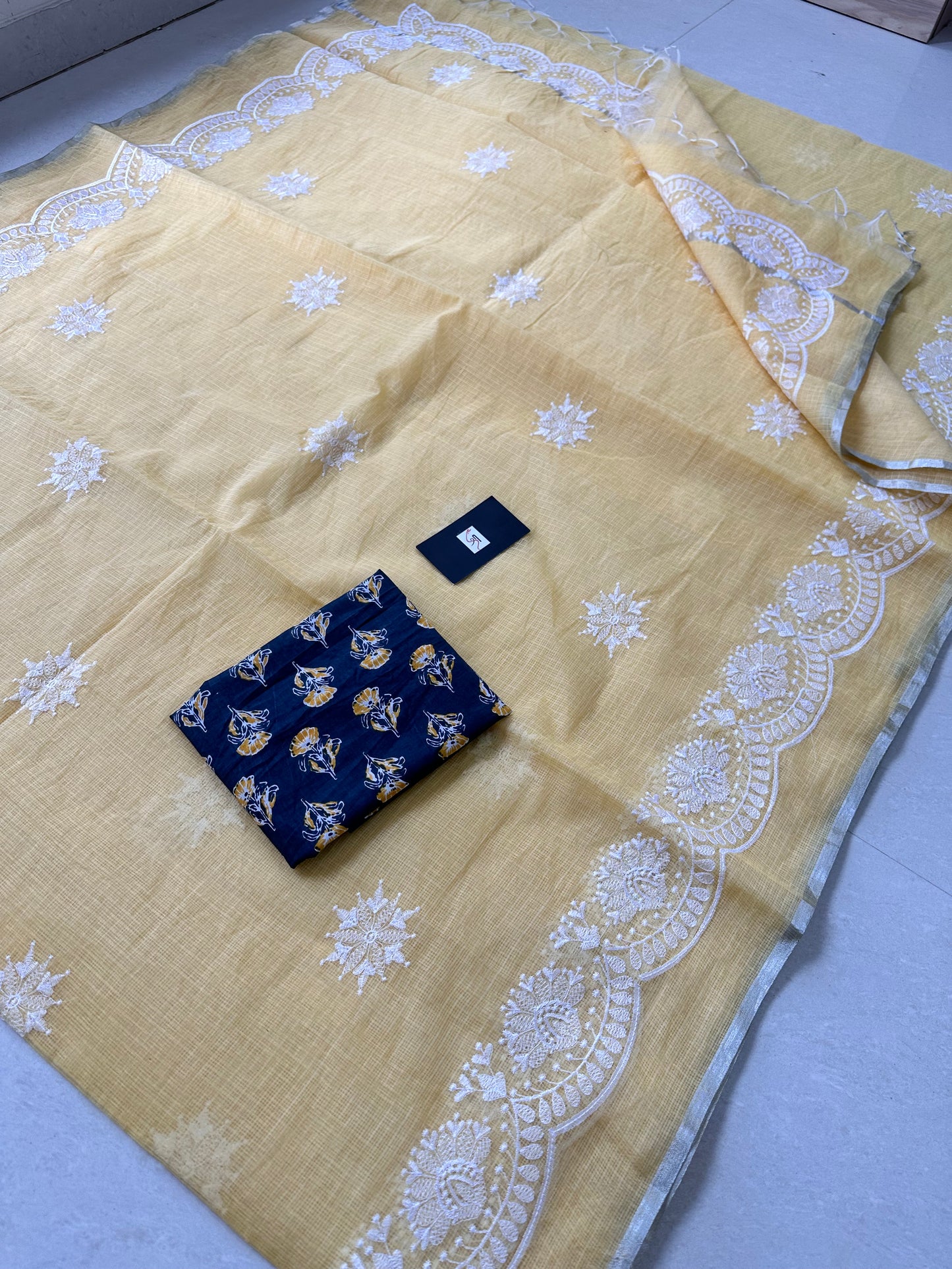 Embroidered Kota Cotton Doria Saree