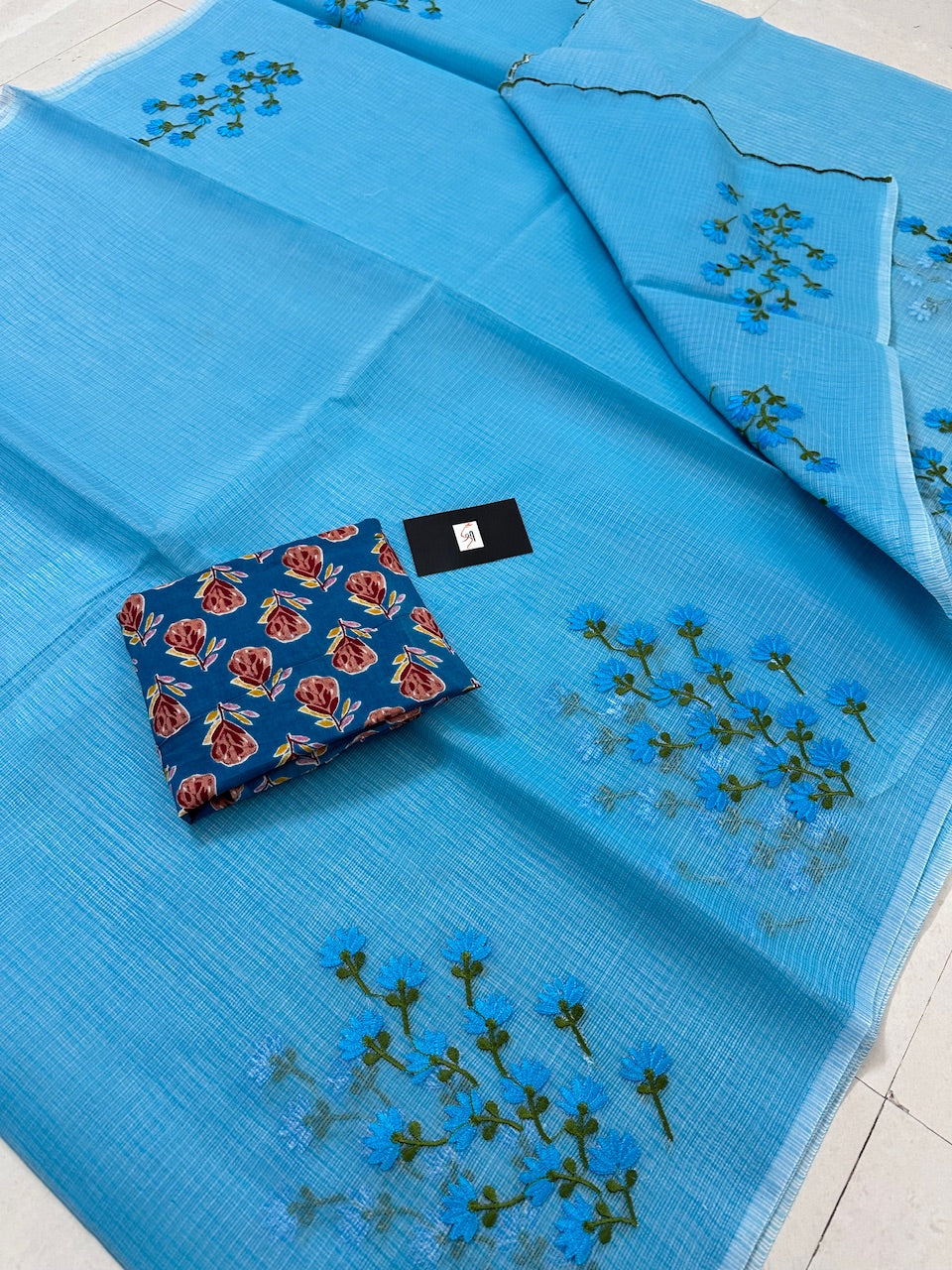 Embroidered Kota Cotton Doria Saree