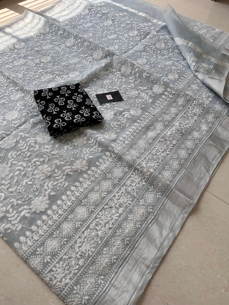 Embroidered Kota Cotton Doria Saree