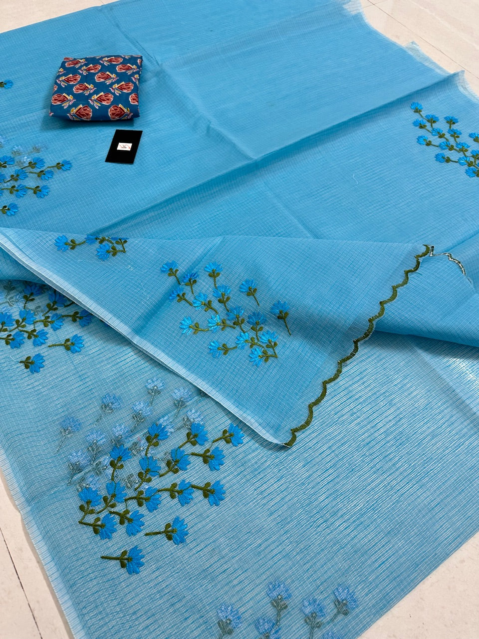 Embroidered Kota Cotton Doria Saree