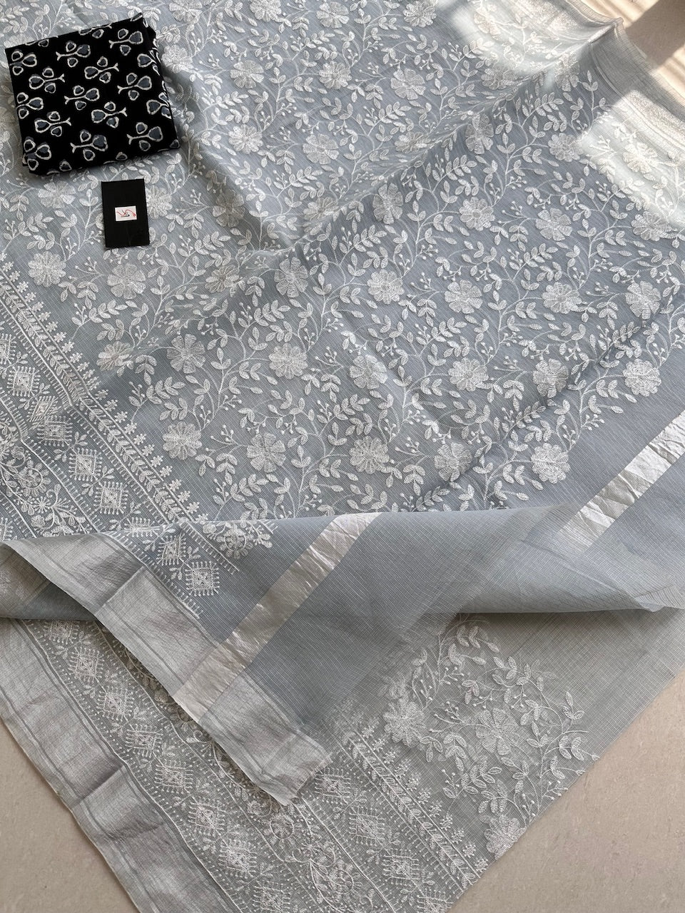 Embroidered Kota Cotton Doria Saree