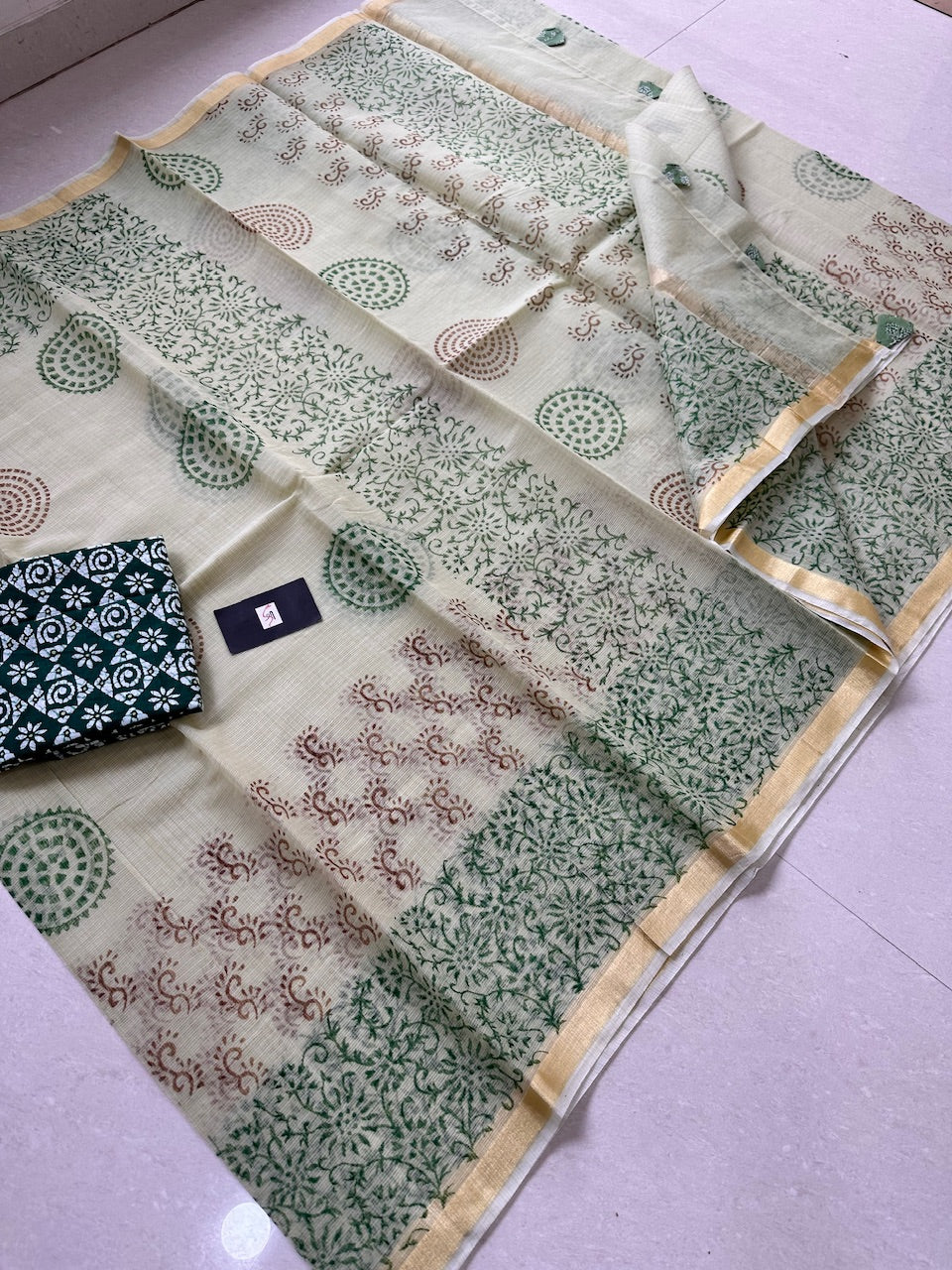 HandBlock Printed Kota Cotton Doria Saree