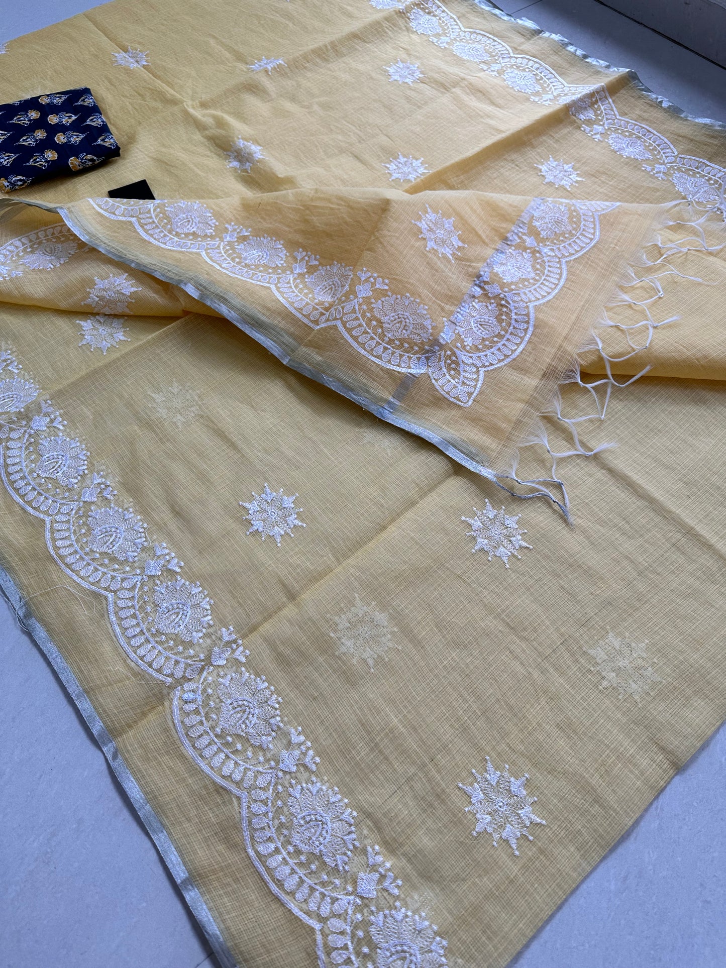 Embroidered Kota Cotton Doria Saree